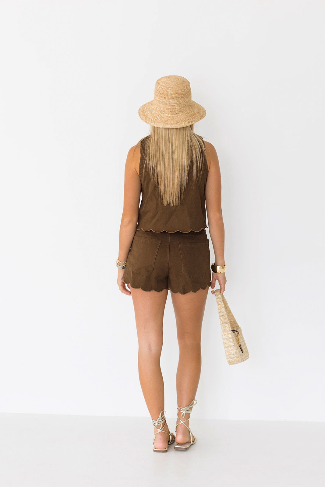 Tilly Embroidered Scalloped Shorts - Brown
