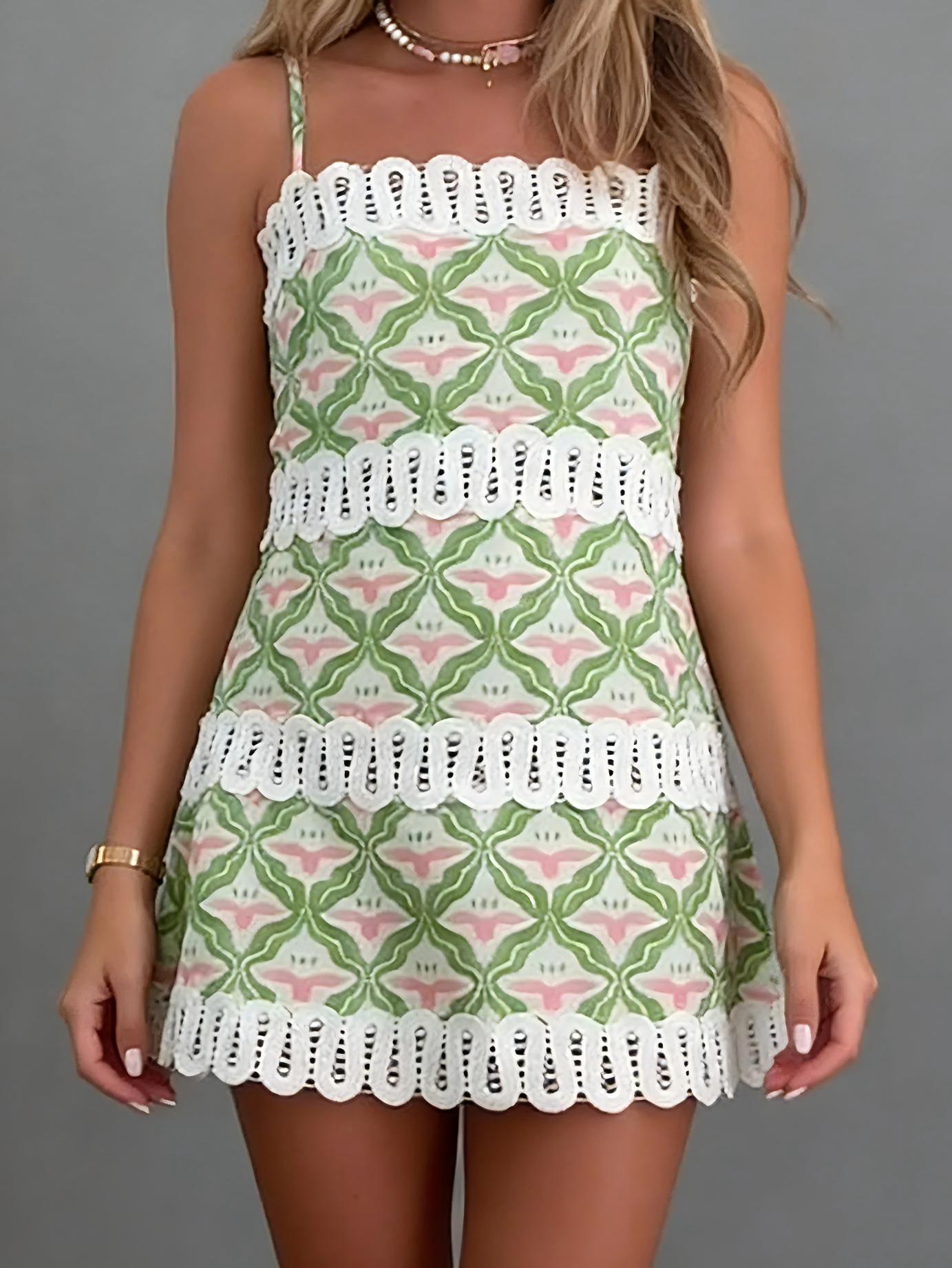 Garden Glow Lace-Trim Mini Dress
