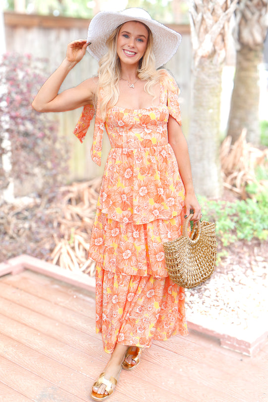 Sunny Disposition Tiered Floral Maxi Dress