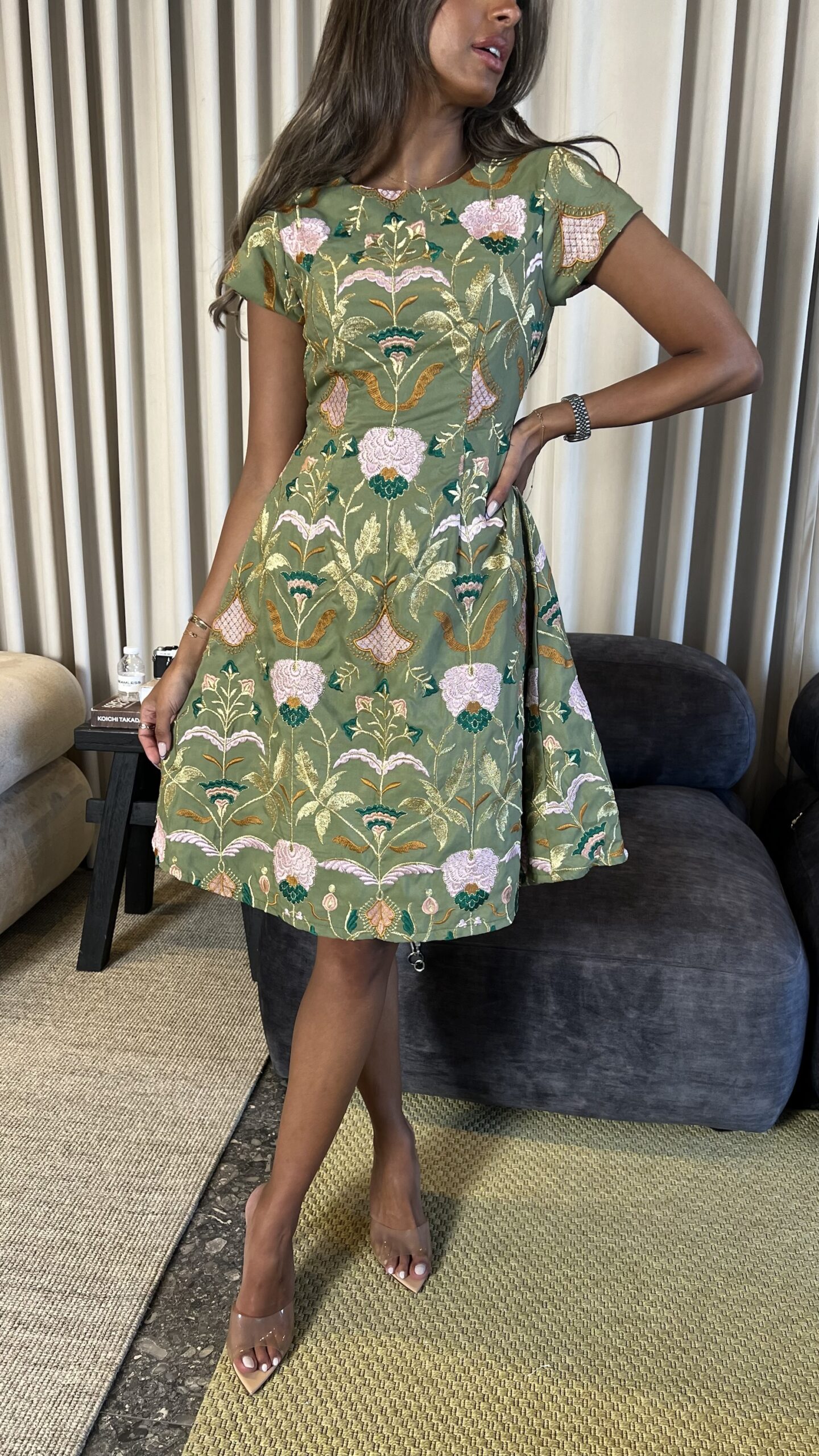 Floral Embroidered Fit-and-Flare Dress
