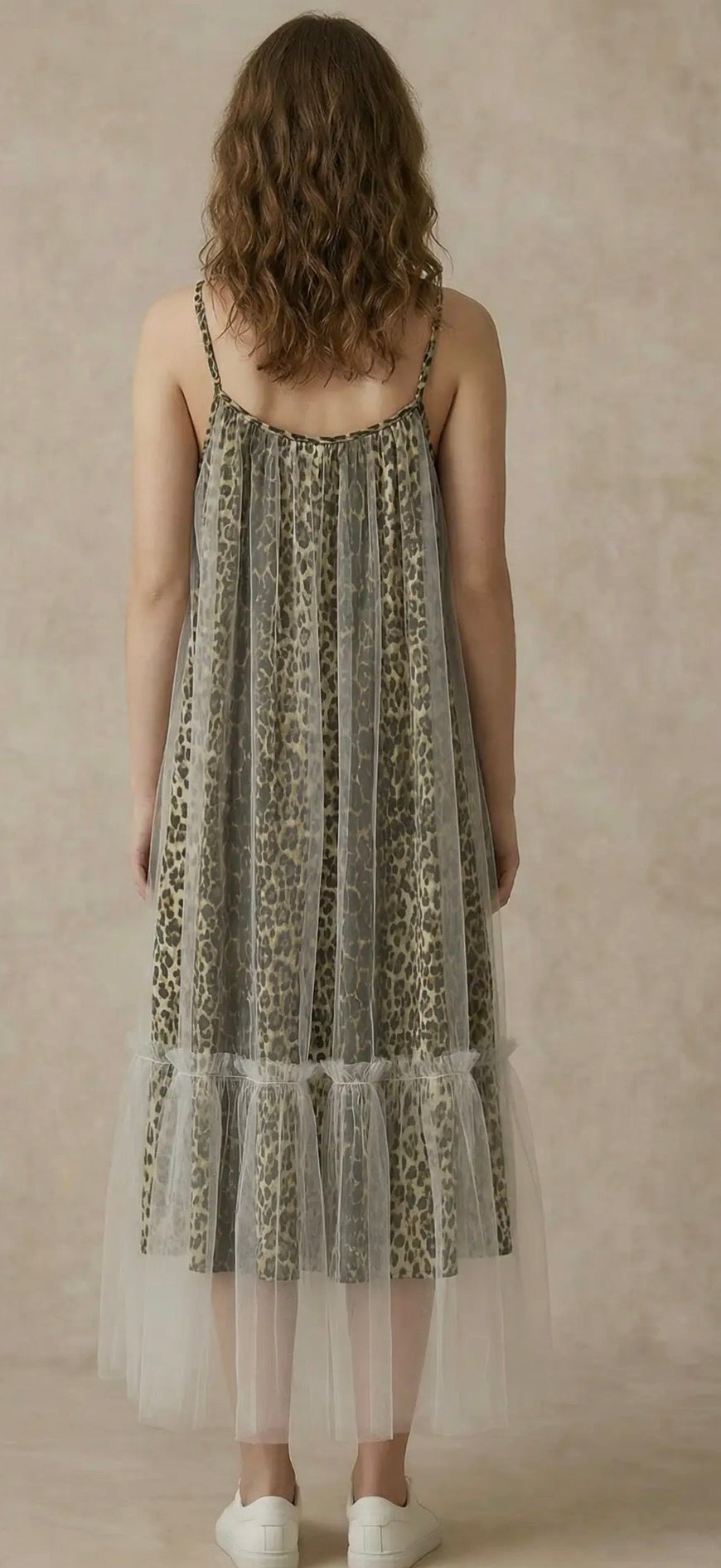 MELLO ~ Leopard Print Mesh Dress with Tulle Hem