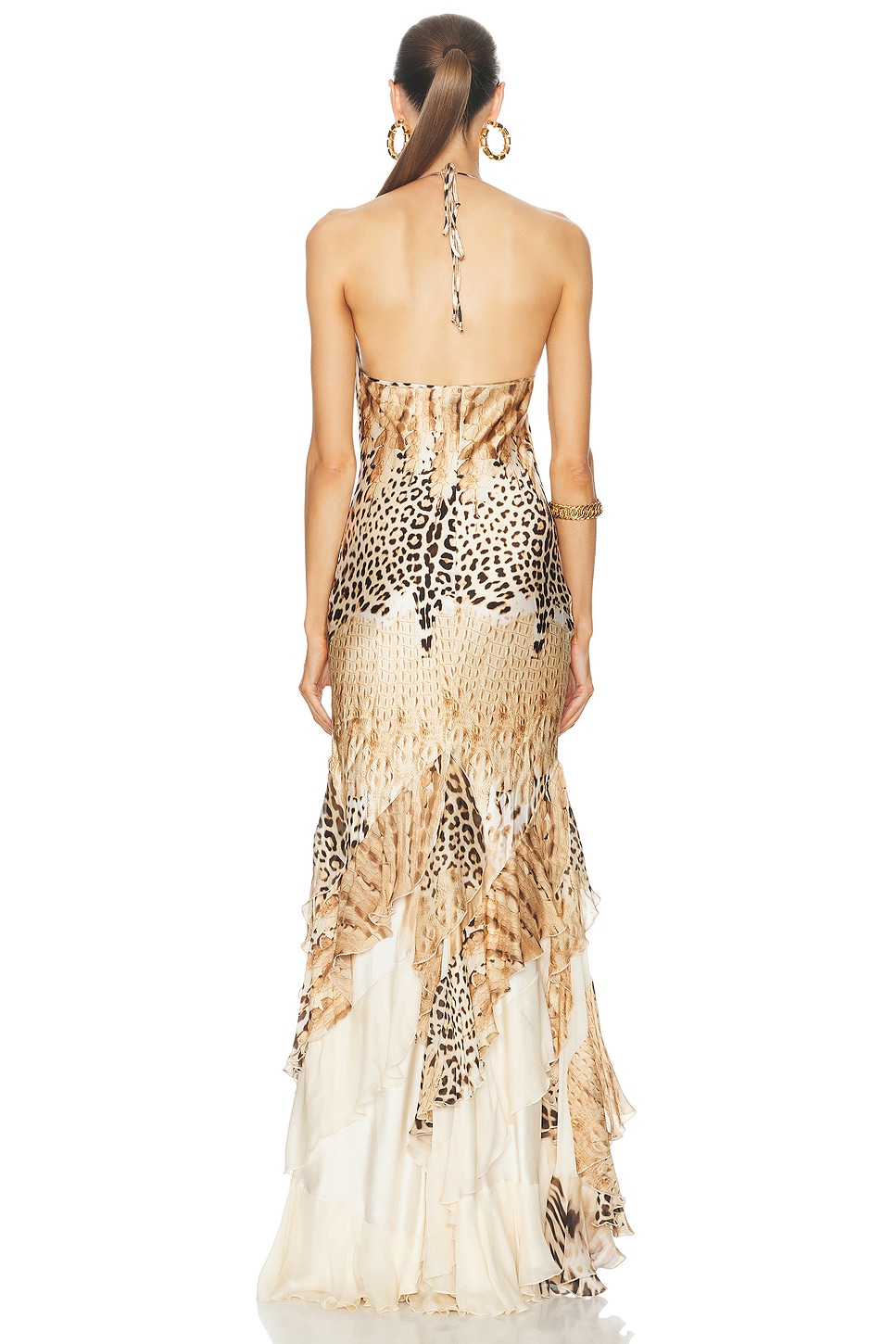 Leopard Print Halter Neck Tiered Maxi Dress