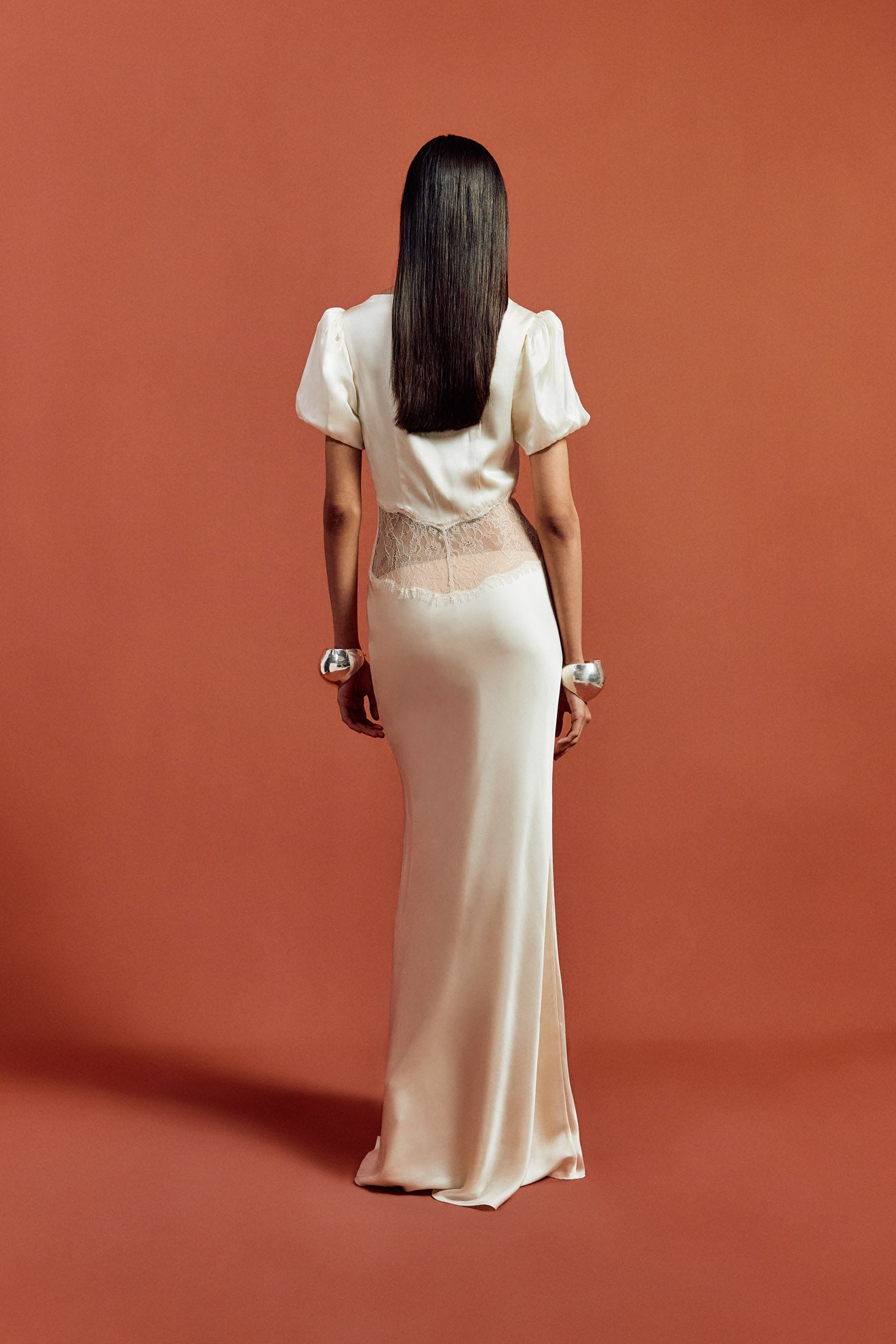 PAVLOVA LONG DRESS IN IVORY SILK SATIN