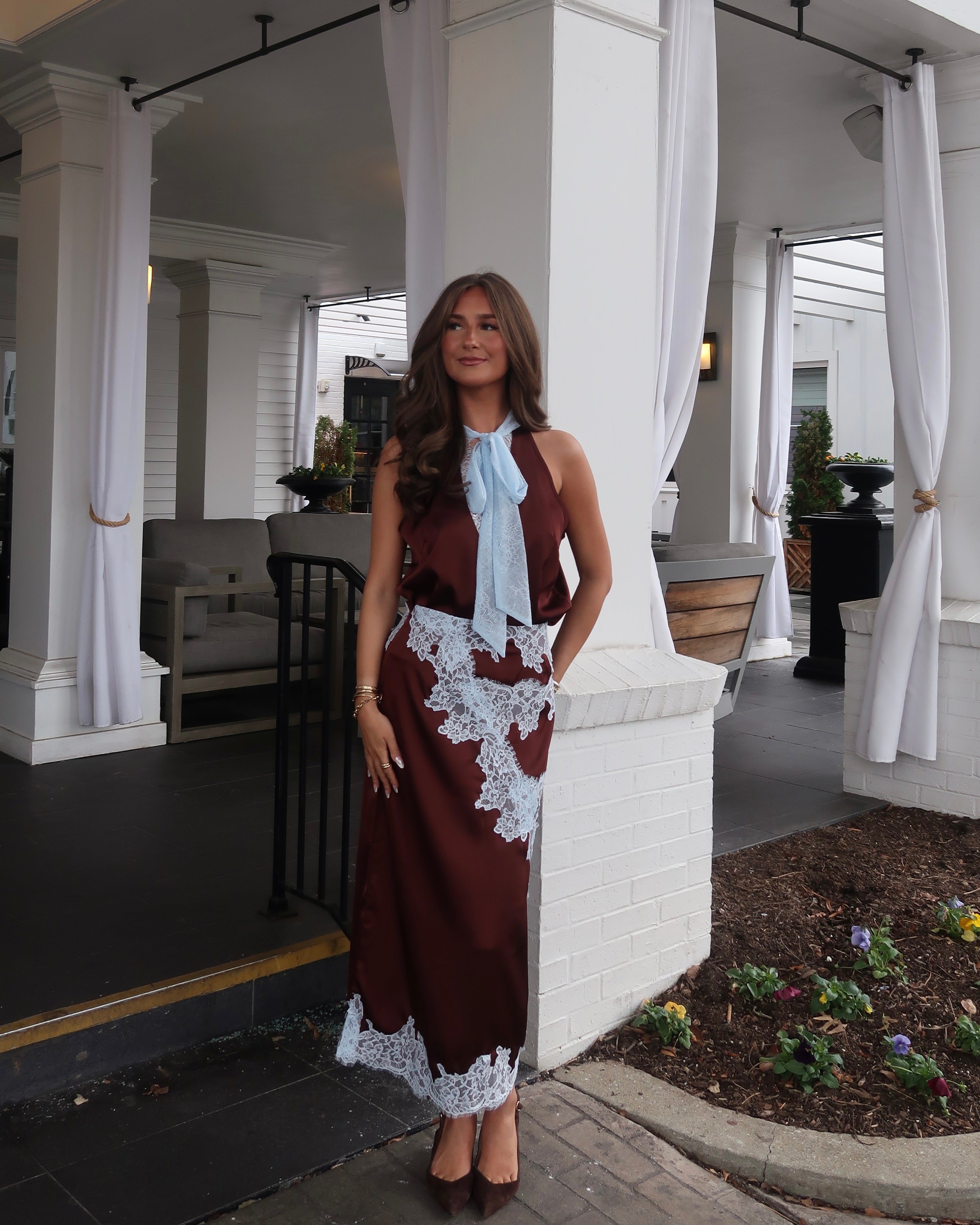 Kaidyn Lace Trim Satin Set