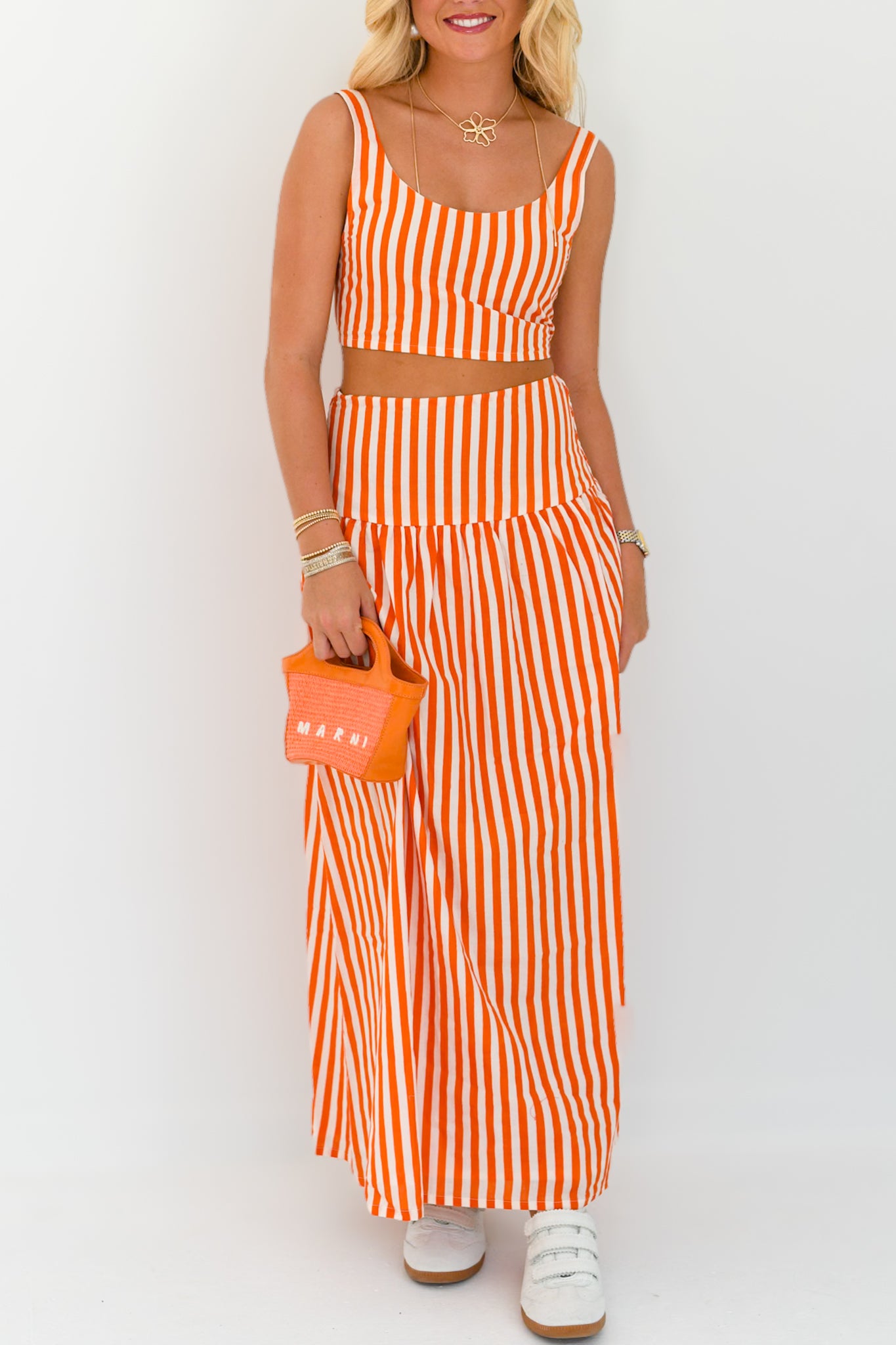 Hazel Maxi Skirt Set - Orange/White Stripes (PREORDER)