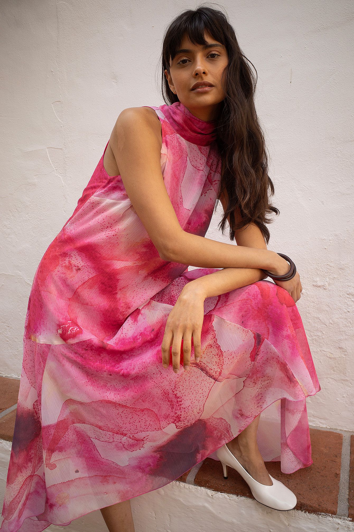 Chiffon Scarf Detail Midi Dress