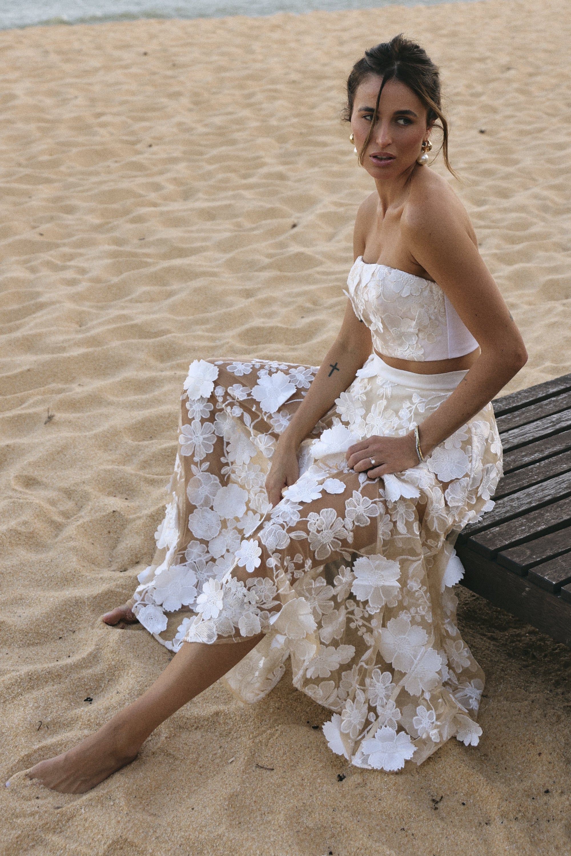 Off-white embroidered chiffon dress