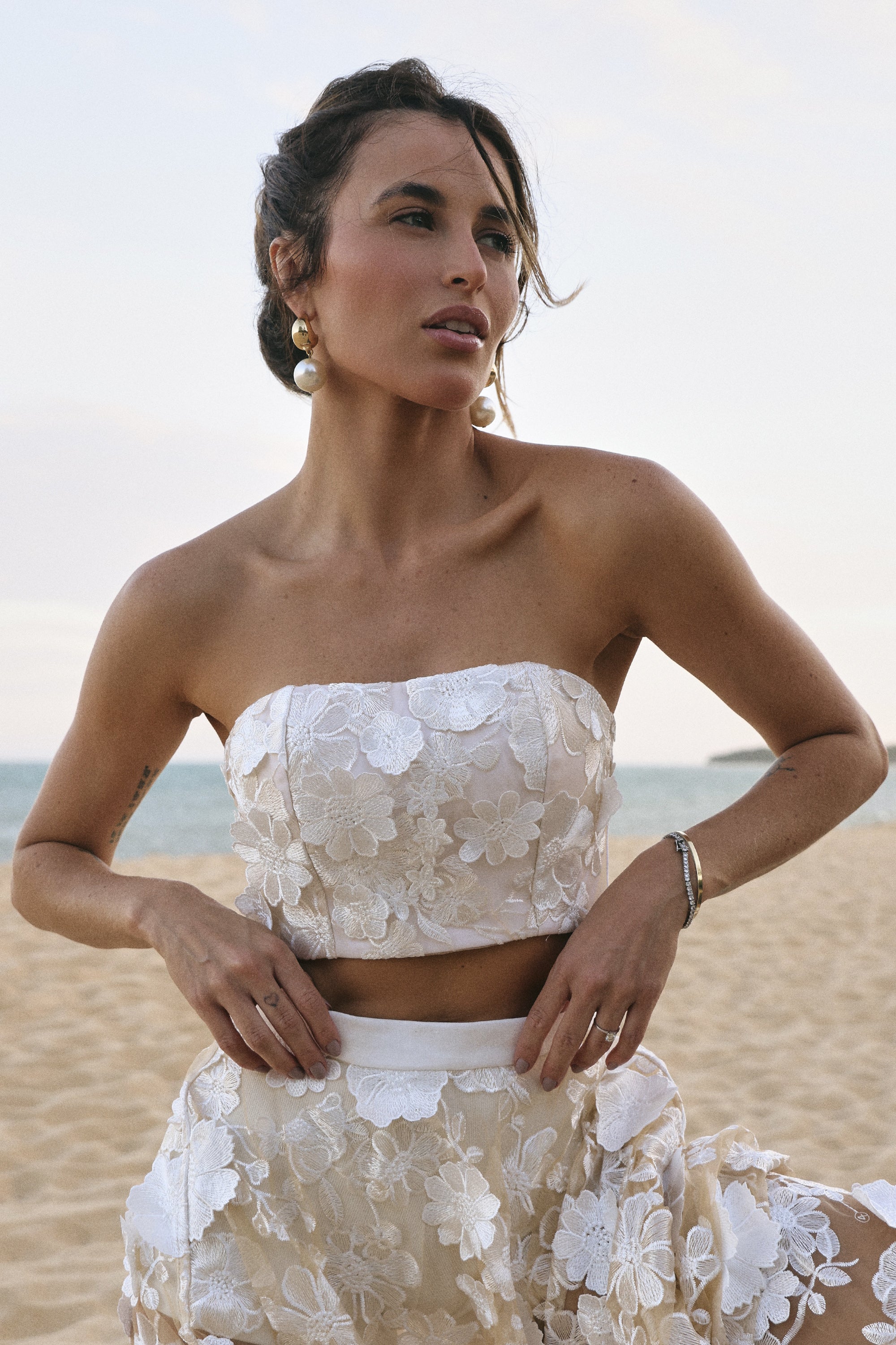 Off-white embroidered chiffon dress