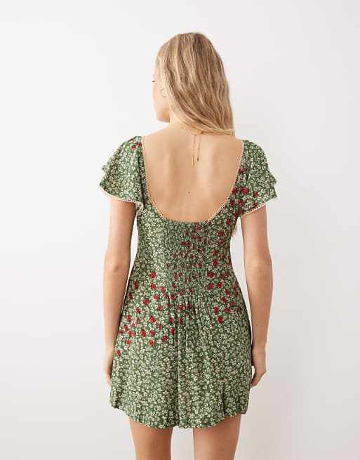 Free People backroads flippy mini dress in green floral