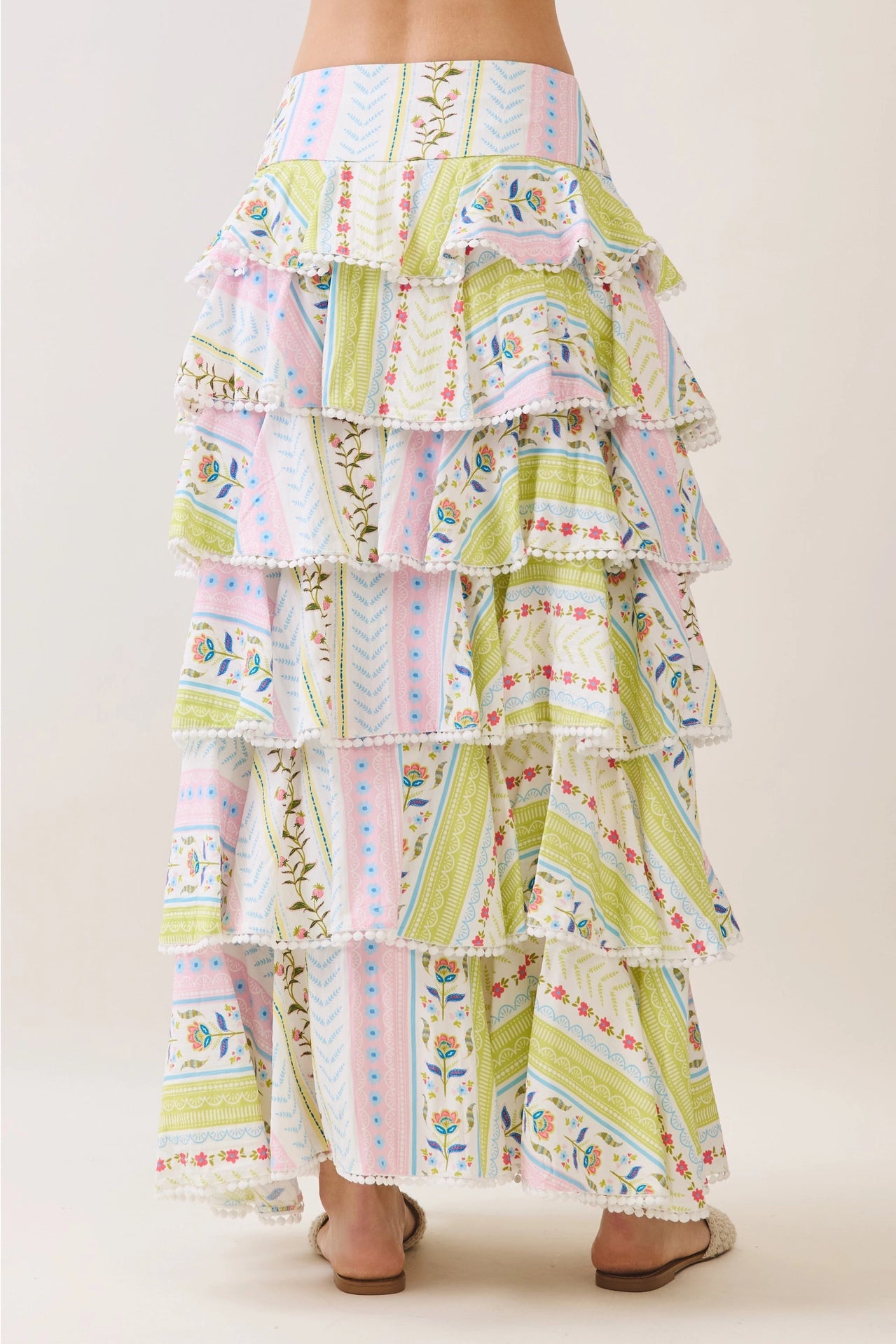 Floral Print Tiered Ruffle Maxi Skirt