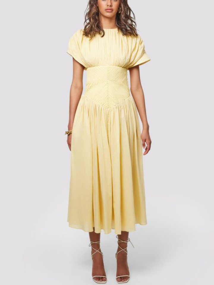 Yellow Tight-Waist Maxi Dress