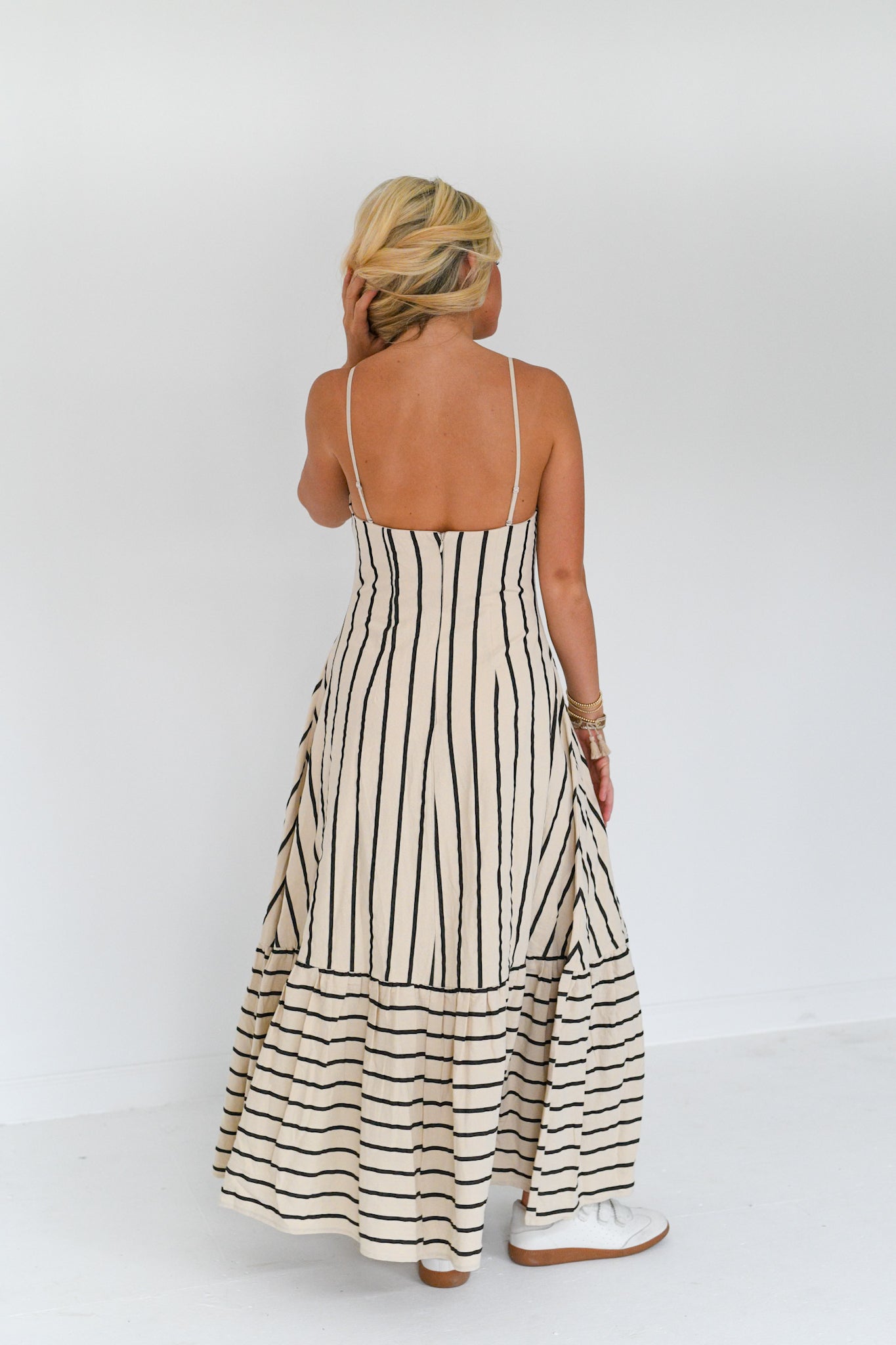 Sara Striped Strapless Maxi Dress - Nude/Black