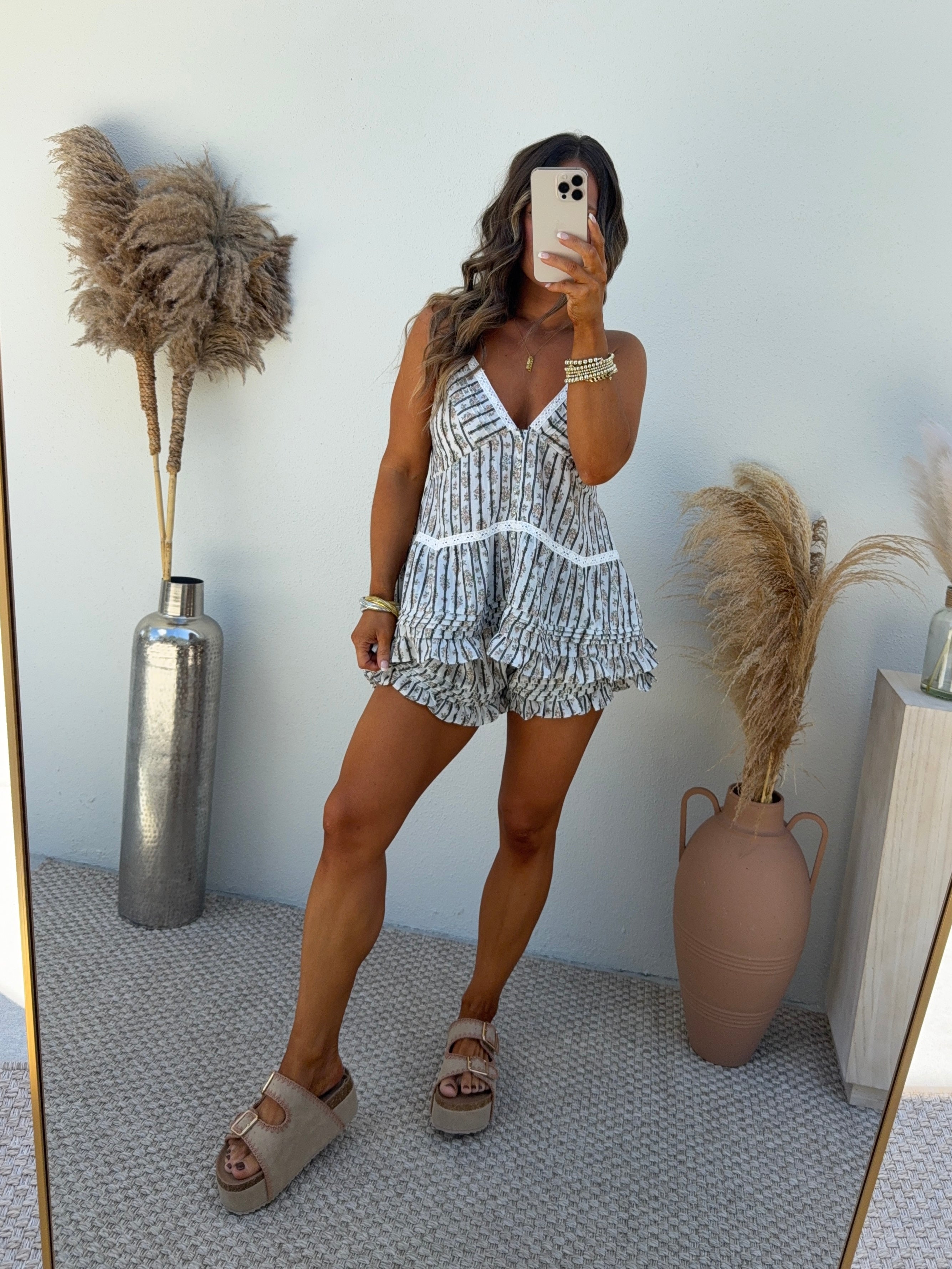 Spring Haze Striped Shorts Set Ivory