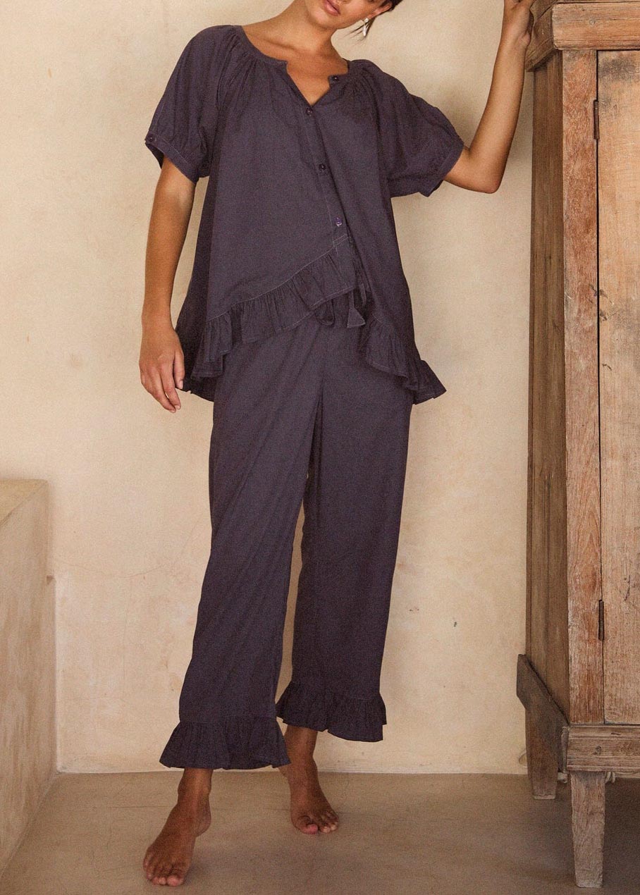 Solid color ruffle loose suit