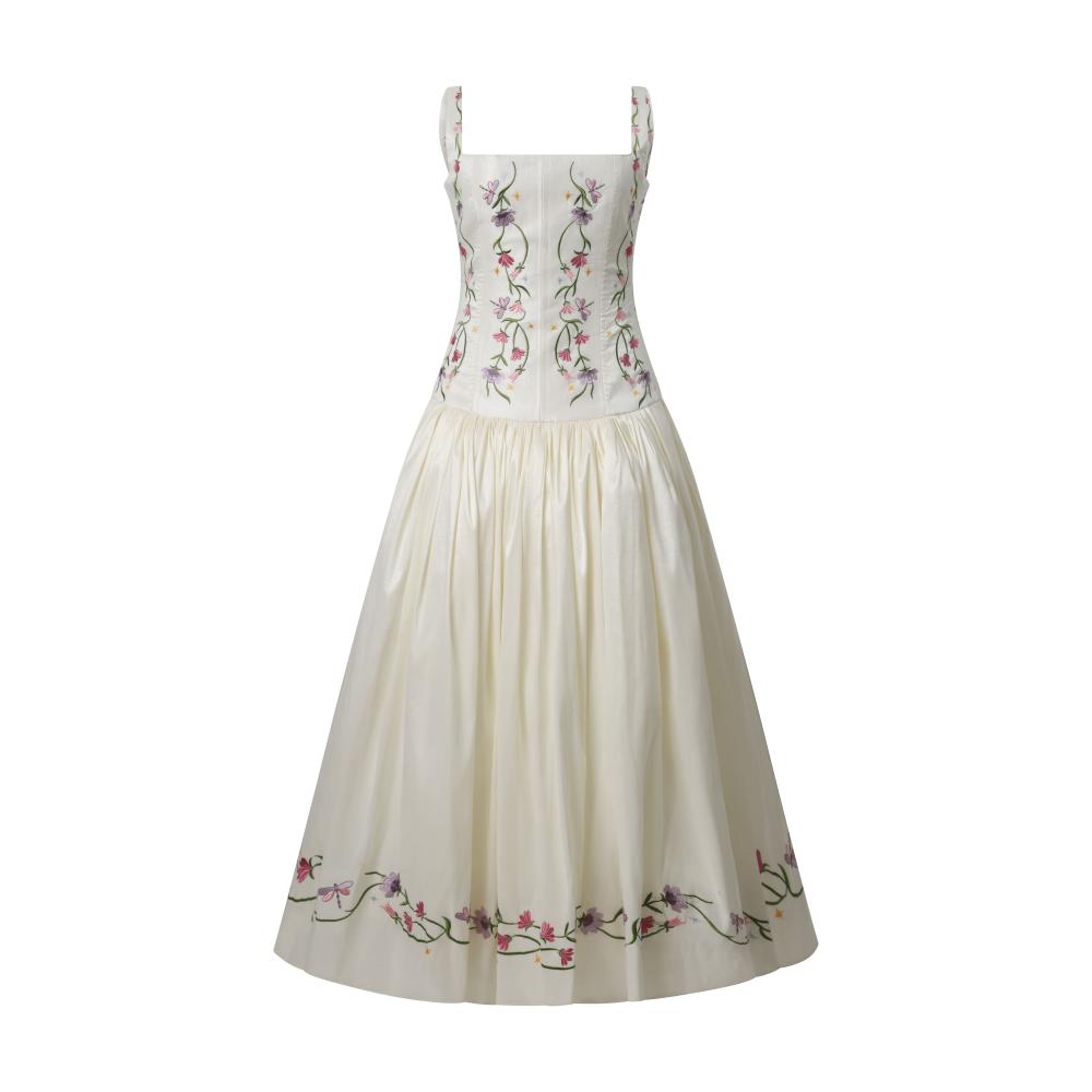Elegant Floral Embroidered Corset Dress
