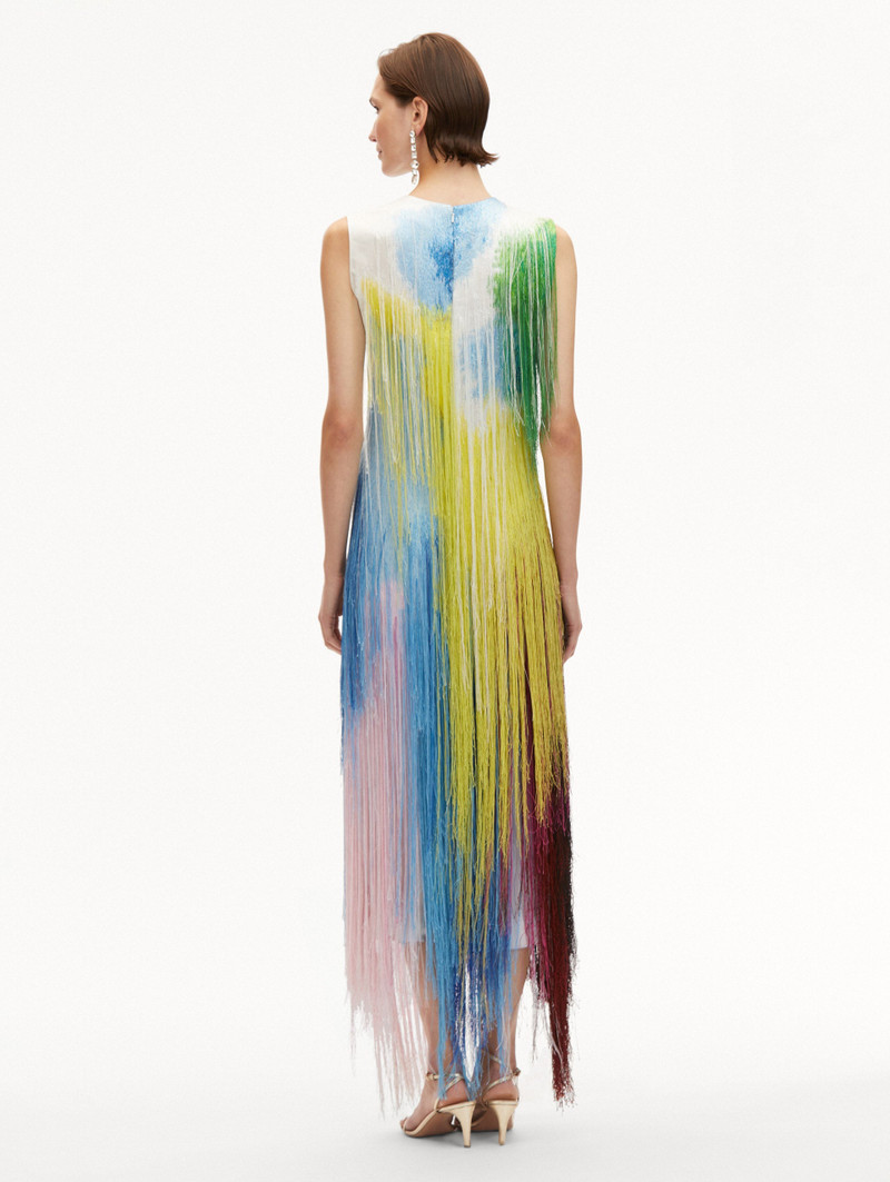 ABSTRACT WATERCOLOR FRINGE COCKTAIL DRESS