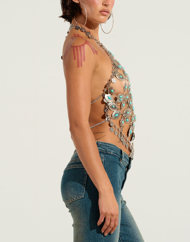 Western Cowboy Retro Turquoise Inlaid Decorative Body Chain