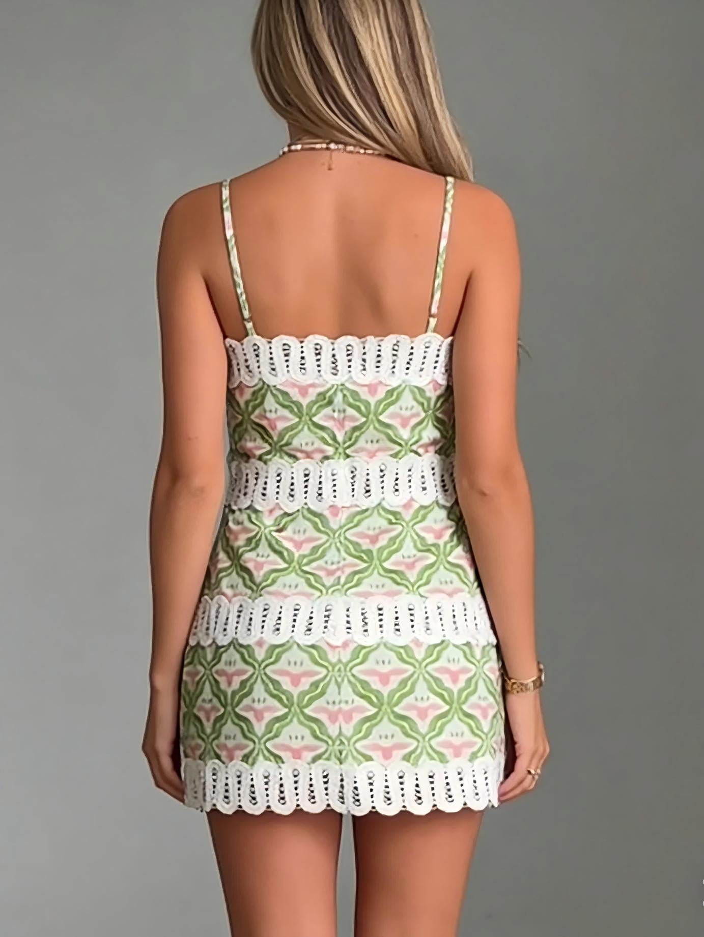 Garden Glow Lace-Trim Mini Dress