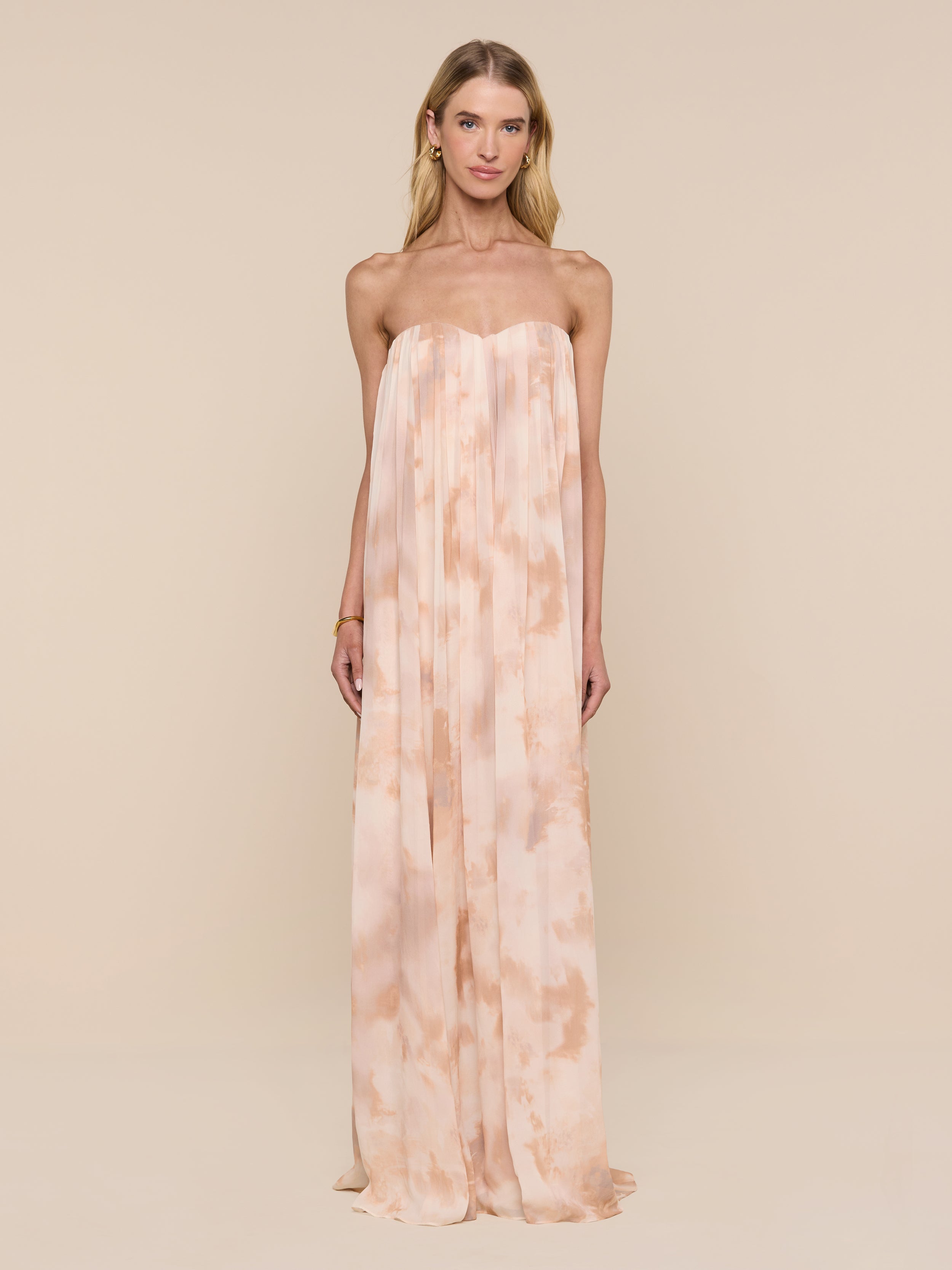 Blush Tie-Dye Strapless Chiffon Maxi Dress