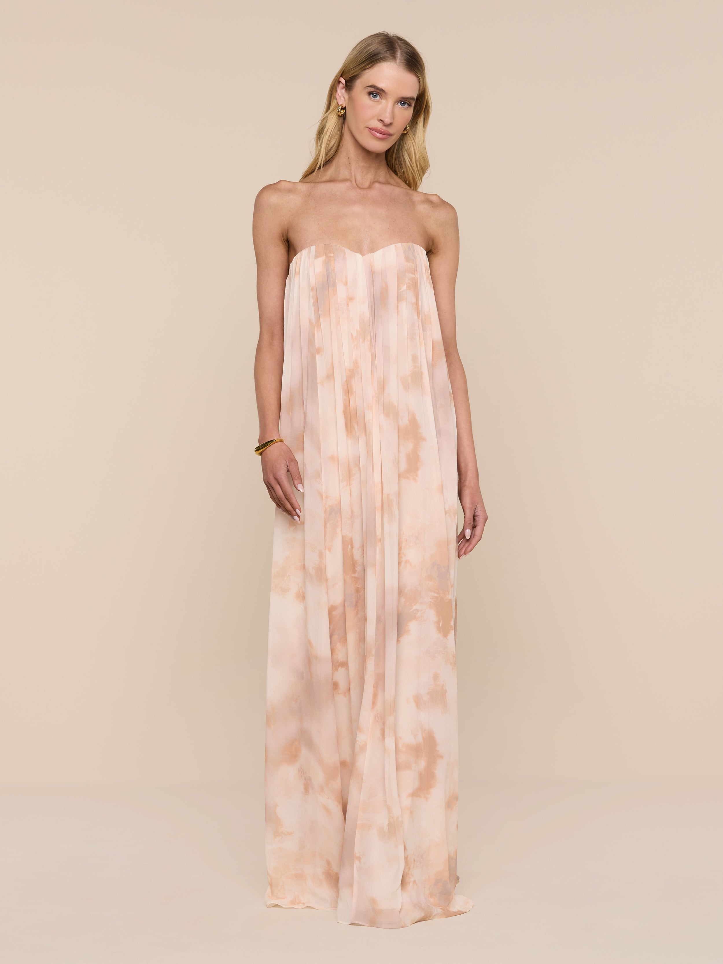 Blush Tie-Dye Strapless Chiffon Maxi Dress