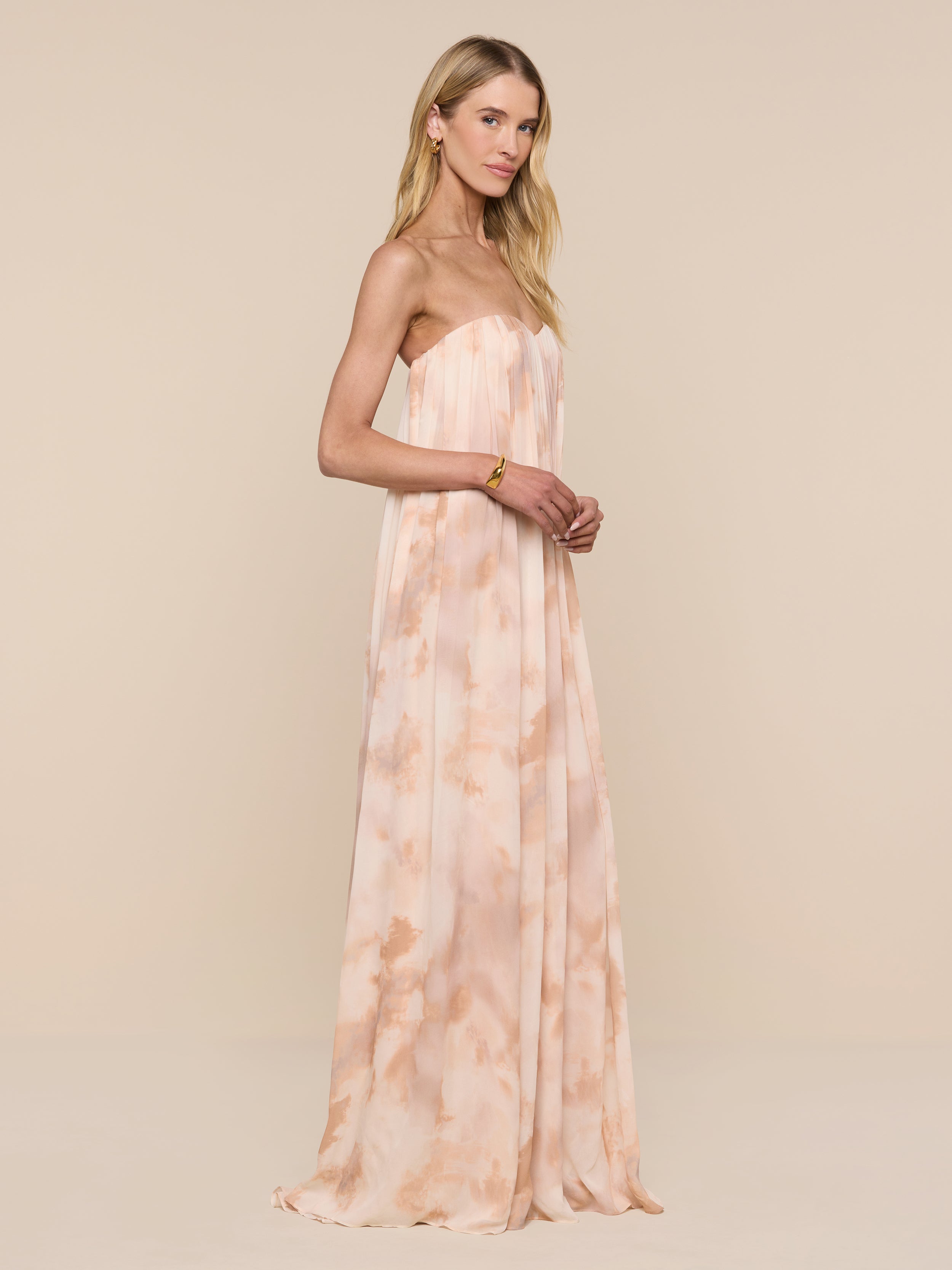 Blush Tie-Dye Strapless Chiffon Maxi Dress