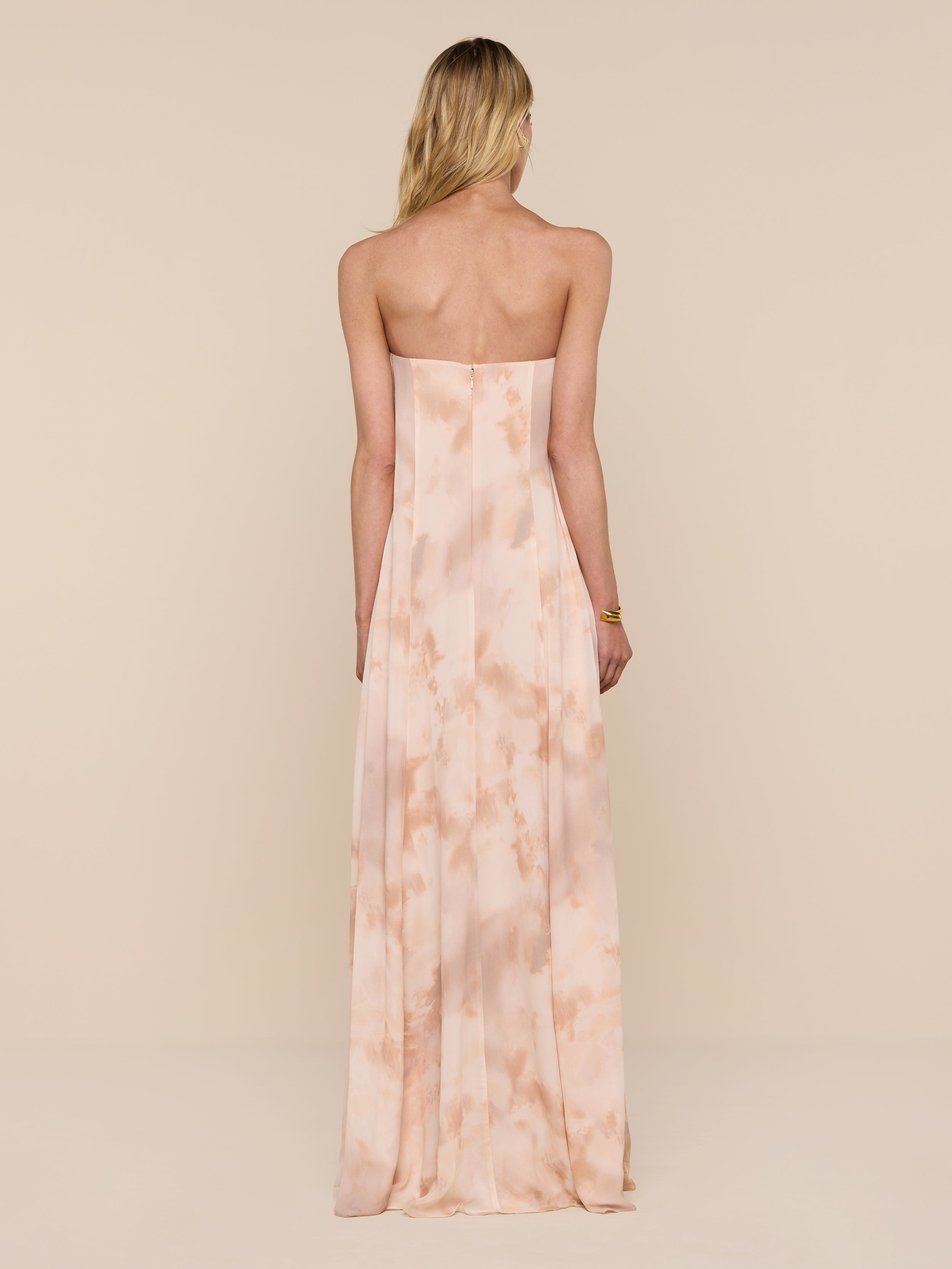 Blush Tie-Dye Strapless Chiffon Maxi Dress