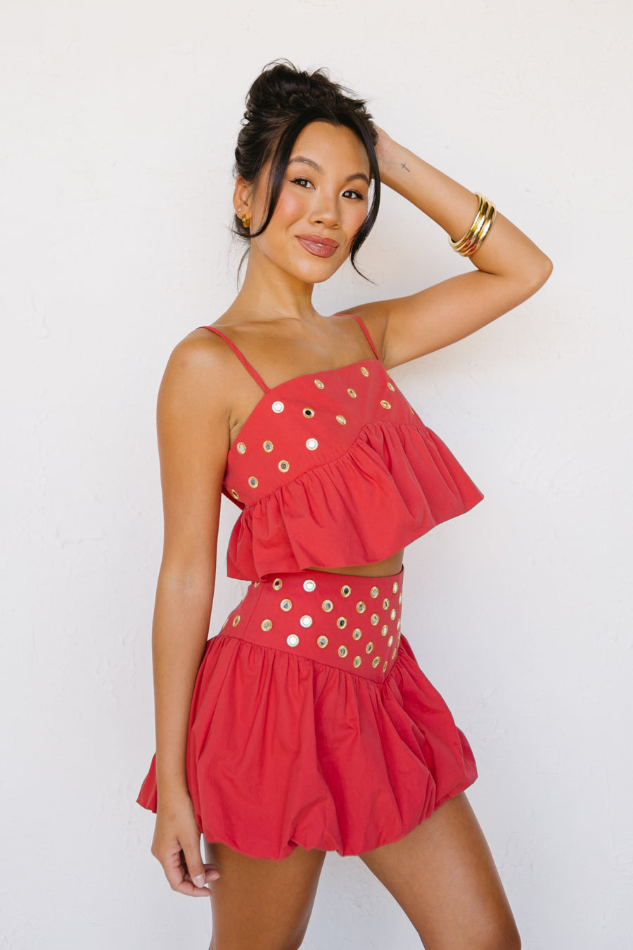 Stud-Embellished Two-Piece Bubble Skirt Set