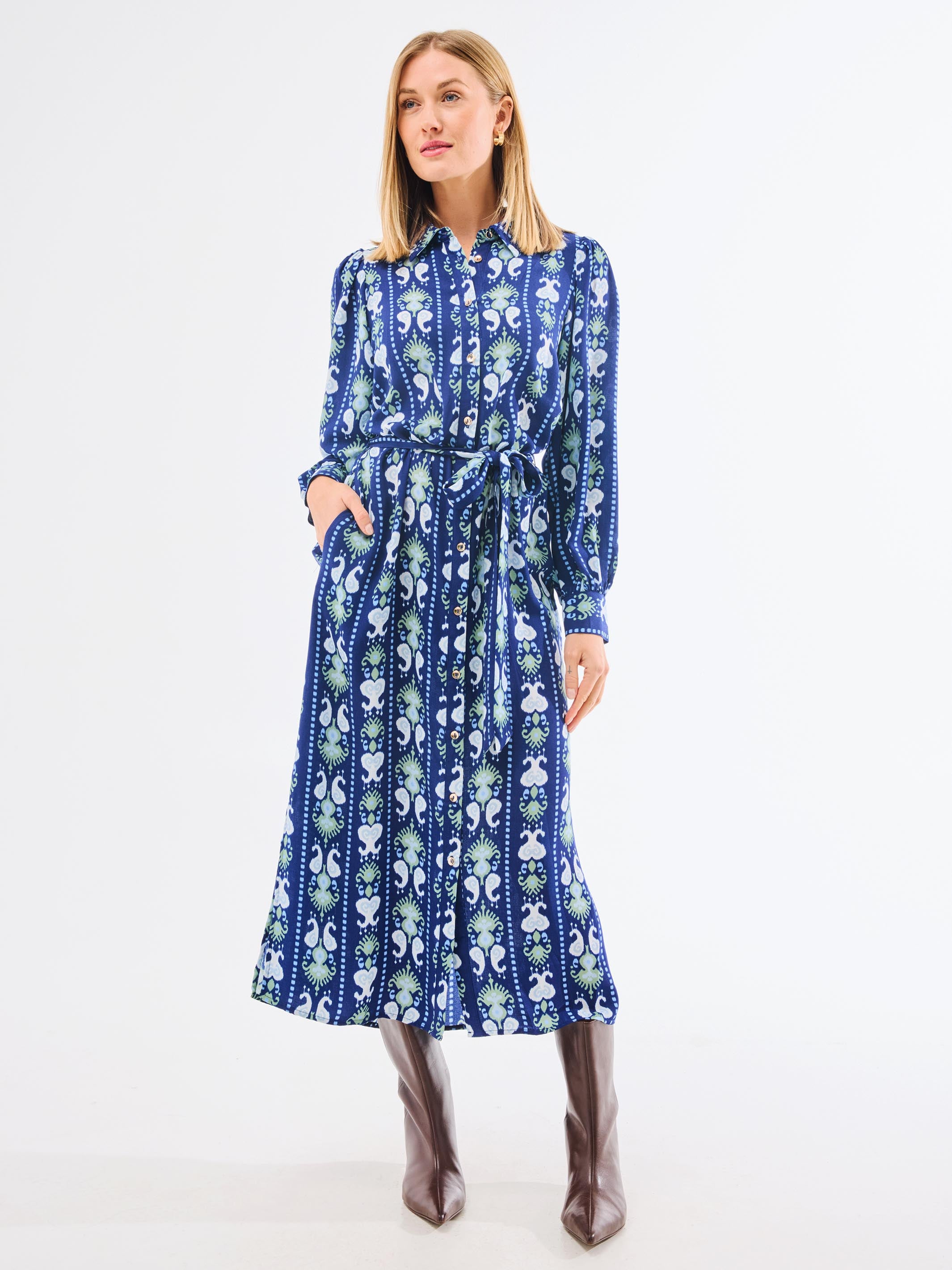 Ava Dress | Ikat Stripe Navy