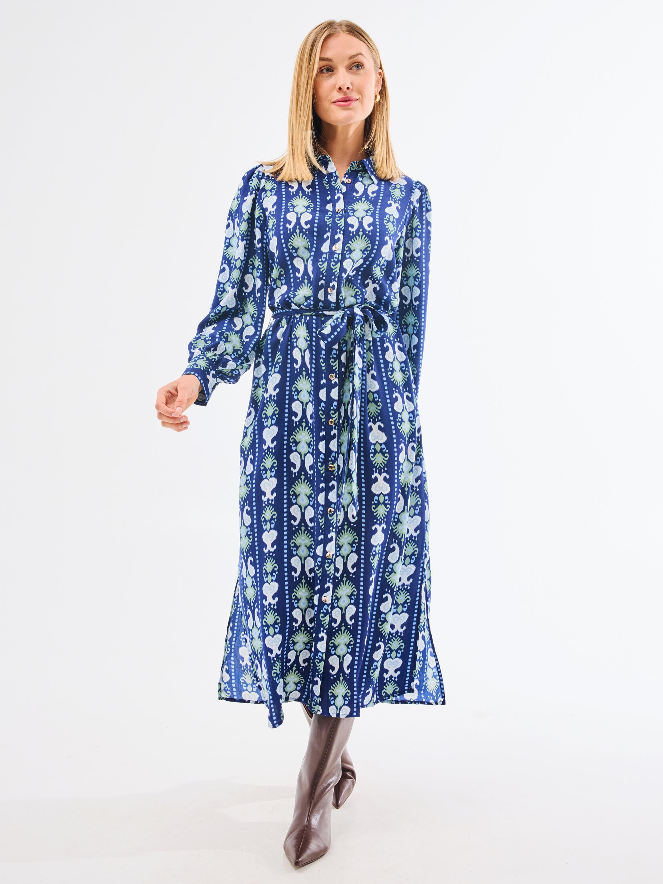 Ava Dress | Ikat Stripe Navy