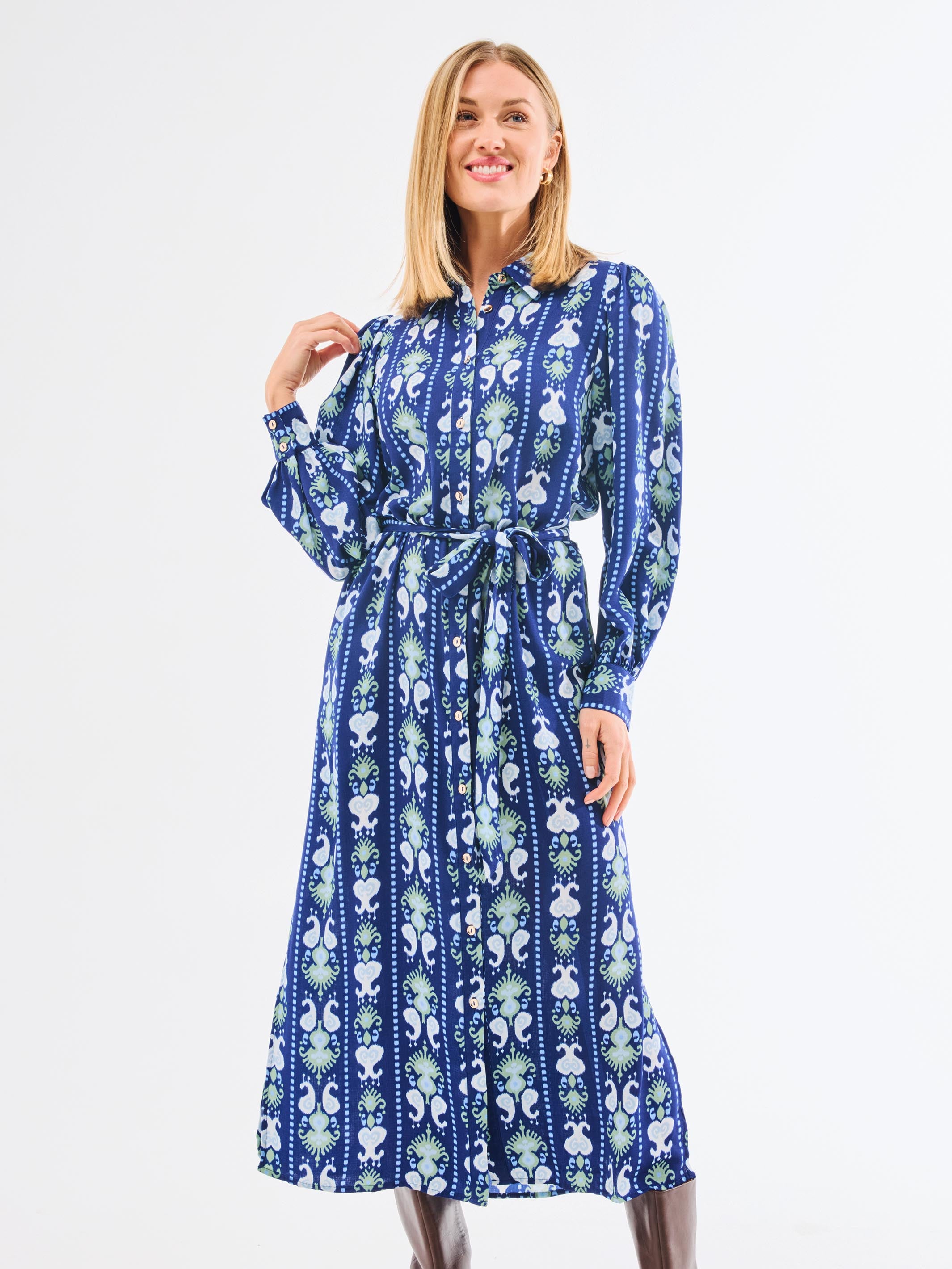 Ava Dress | Ikat Stripe Navy