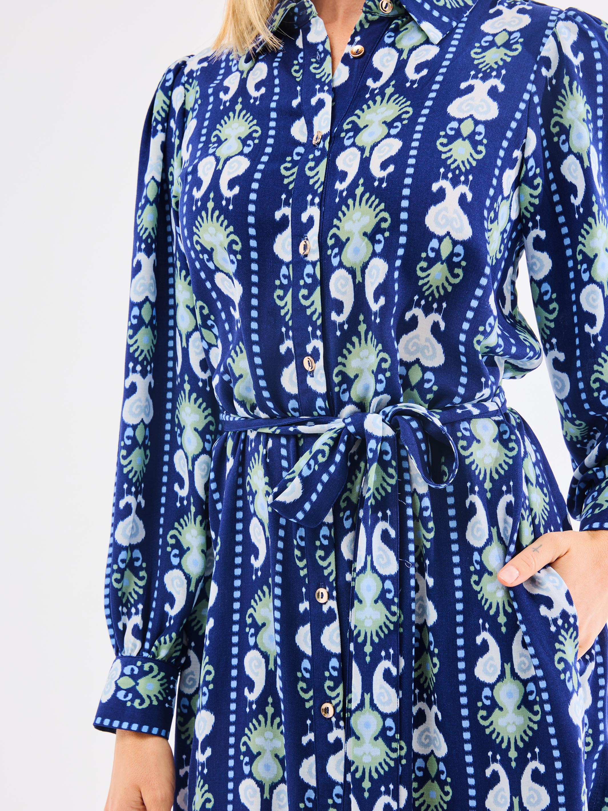 Ava Dress | Ikat Stripe Navy