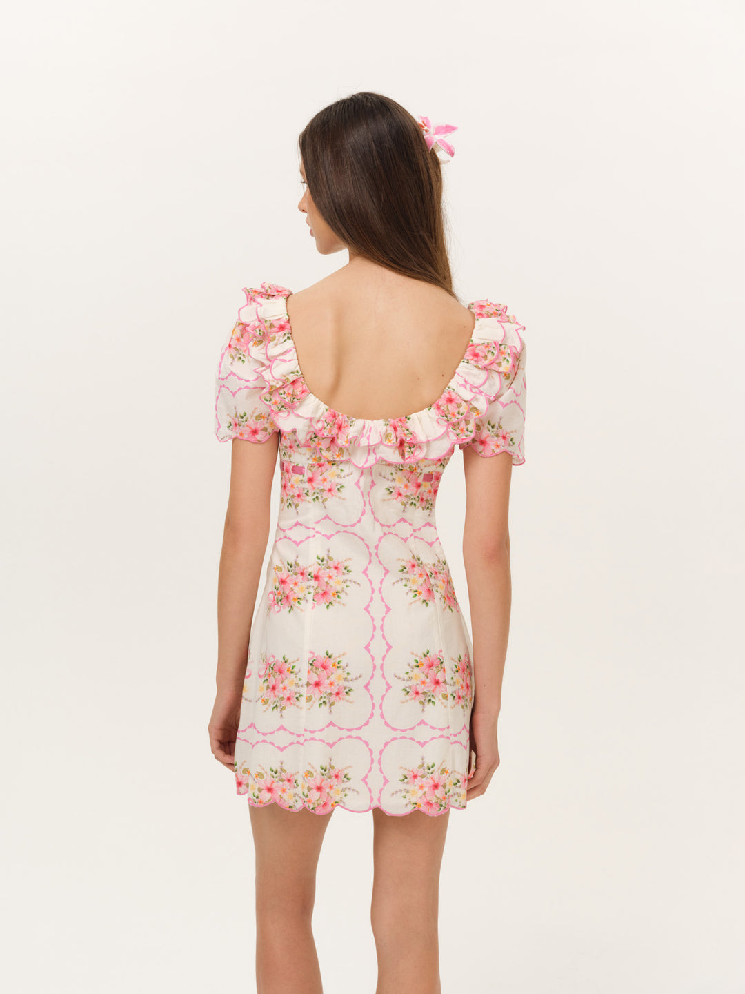 Floral Print Ruffled Puff Sleeve Mini Dress