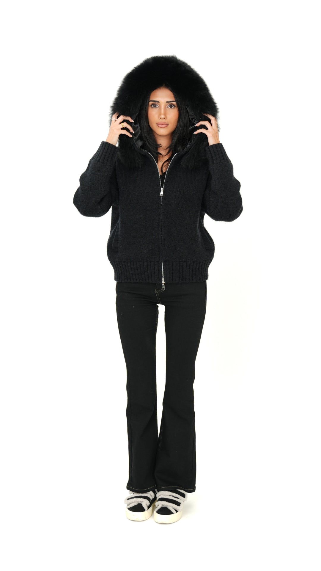 Fur Jacket Satin - Black