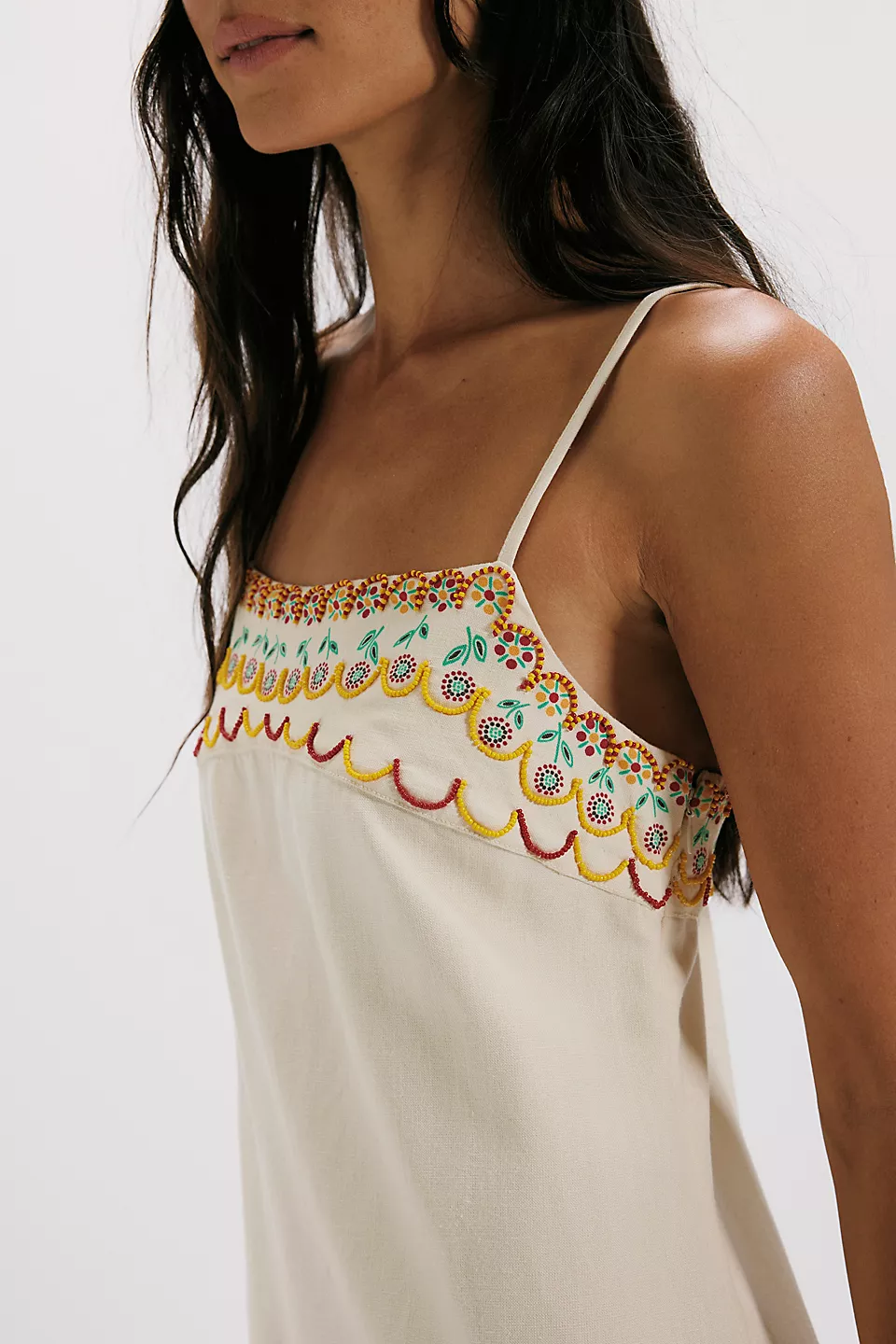 Cream Embroidered Cami Mini Dress