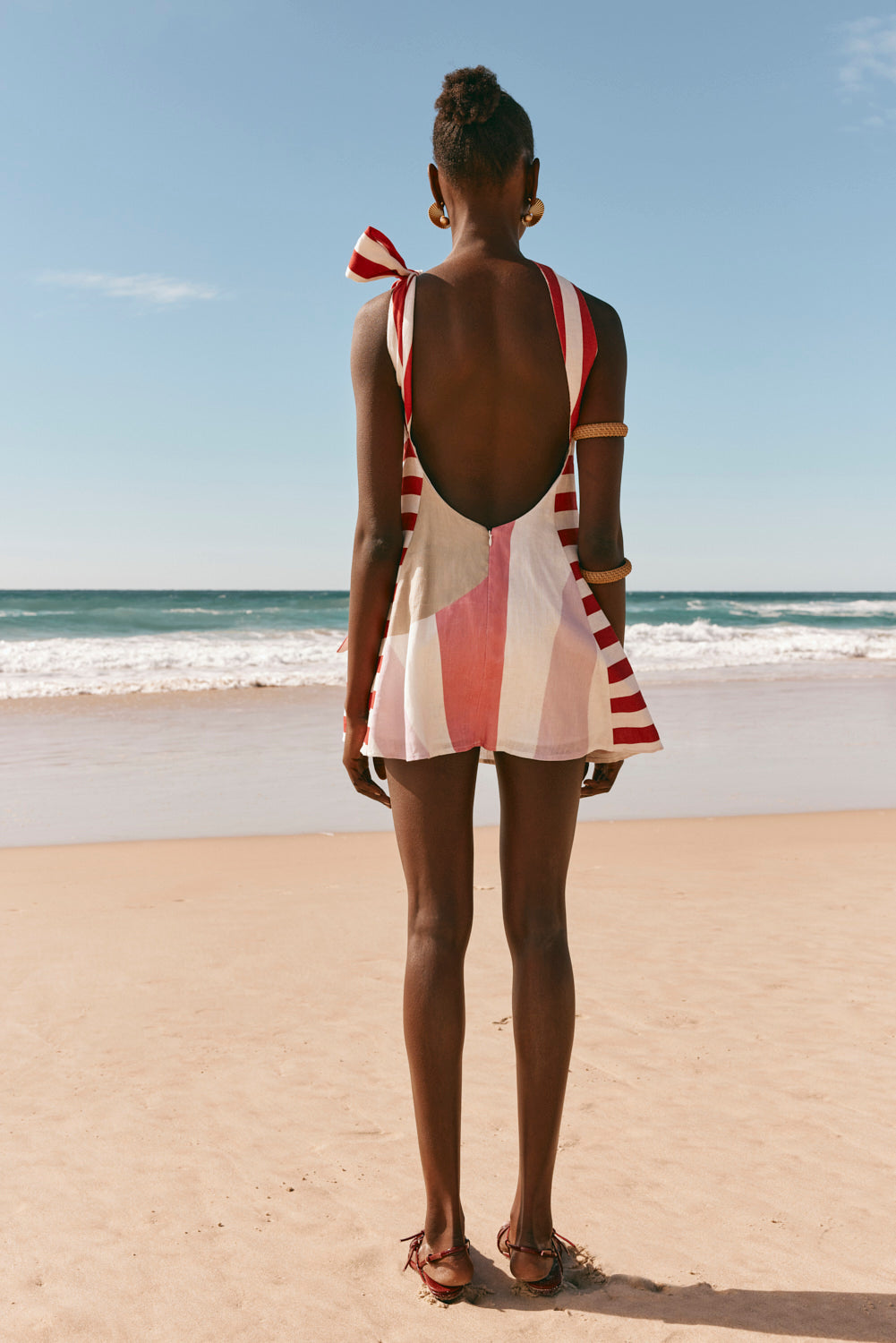 Red Stripe & Abstract Floral One-Shoulder Mini Dress