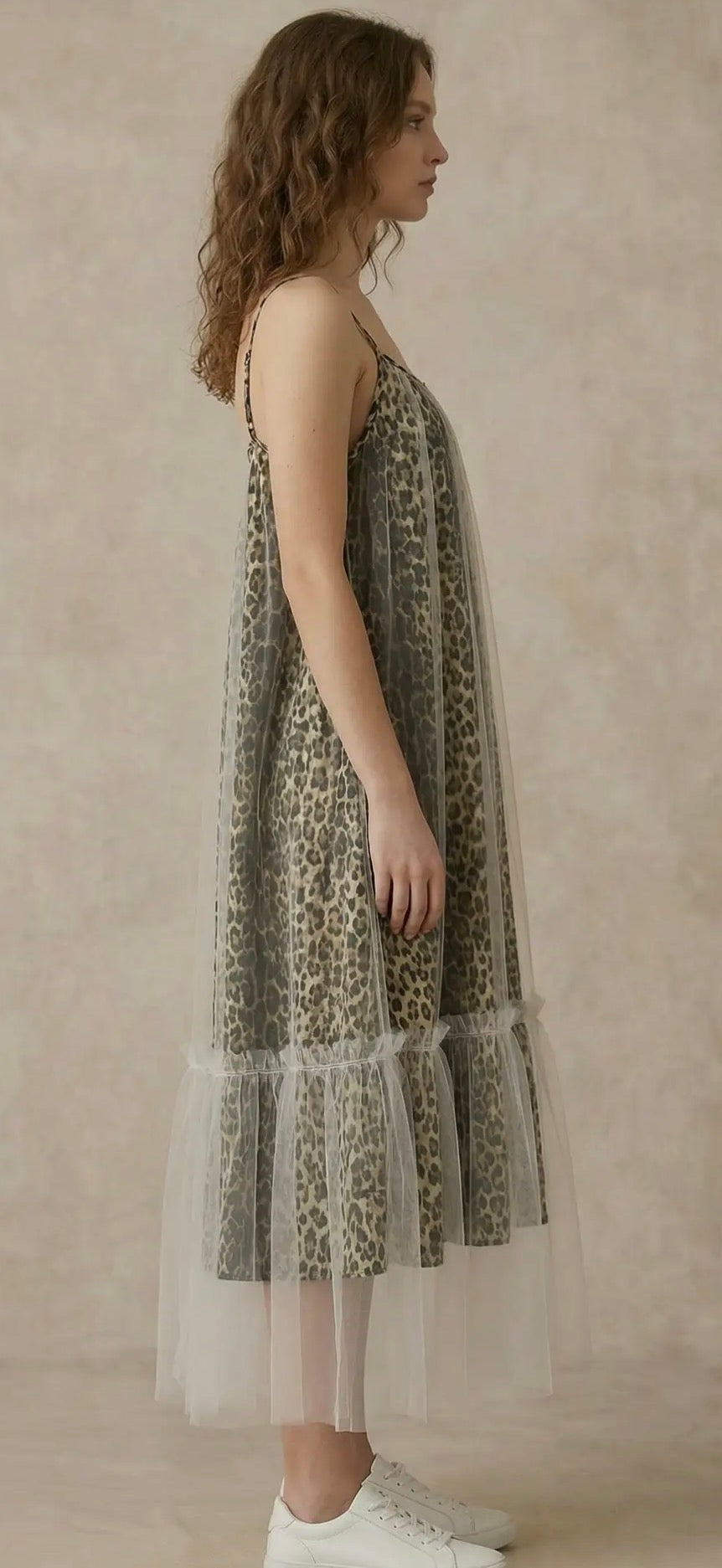 MELLO ~ Leopard Print Mesh Dress with Tulle Hem
