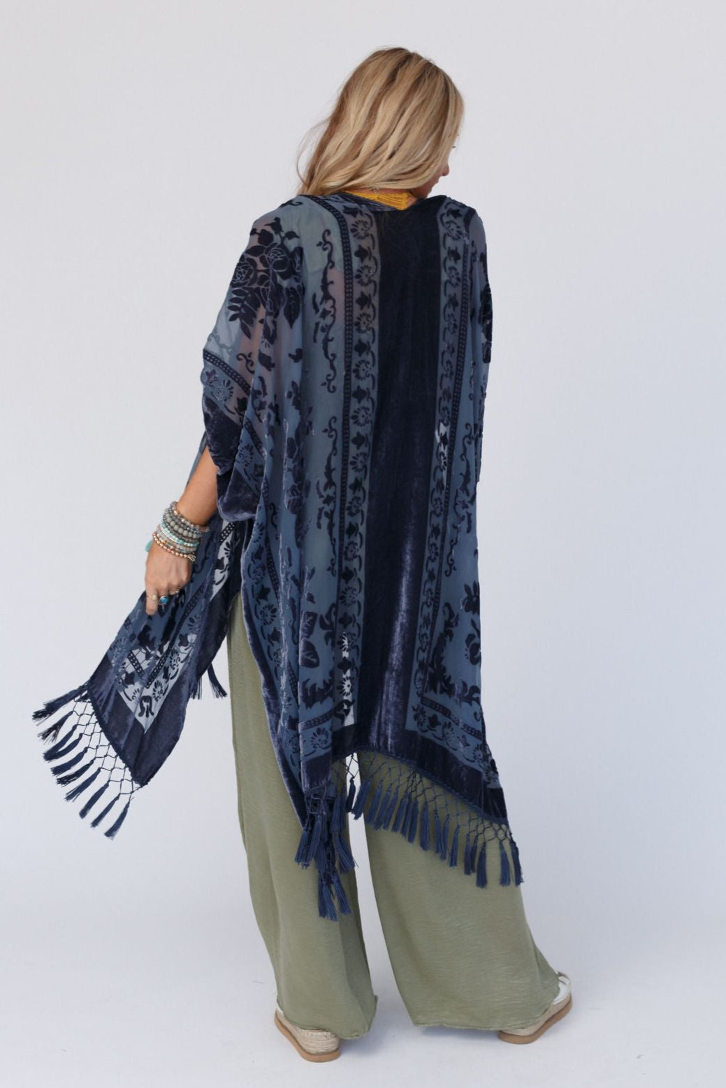 Crushin' On You Velvet Kimono - Navy Blue