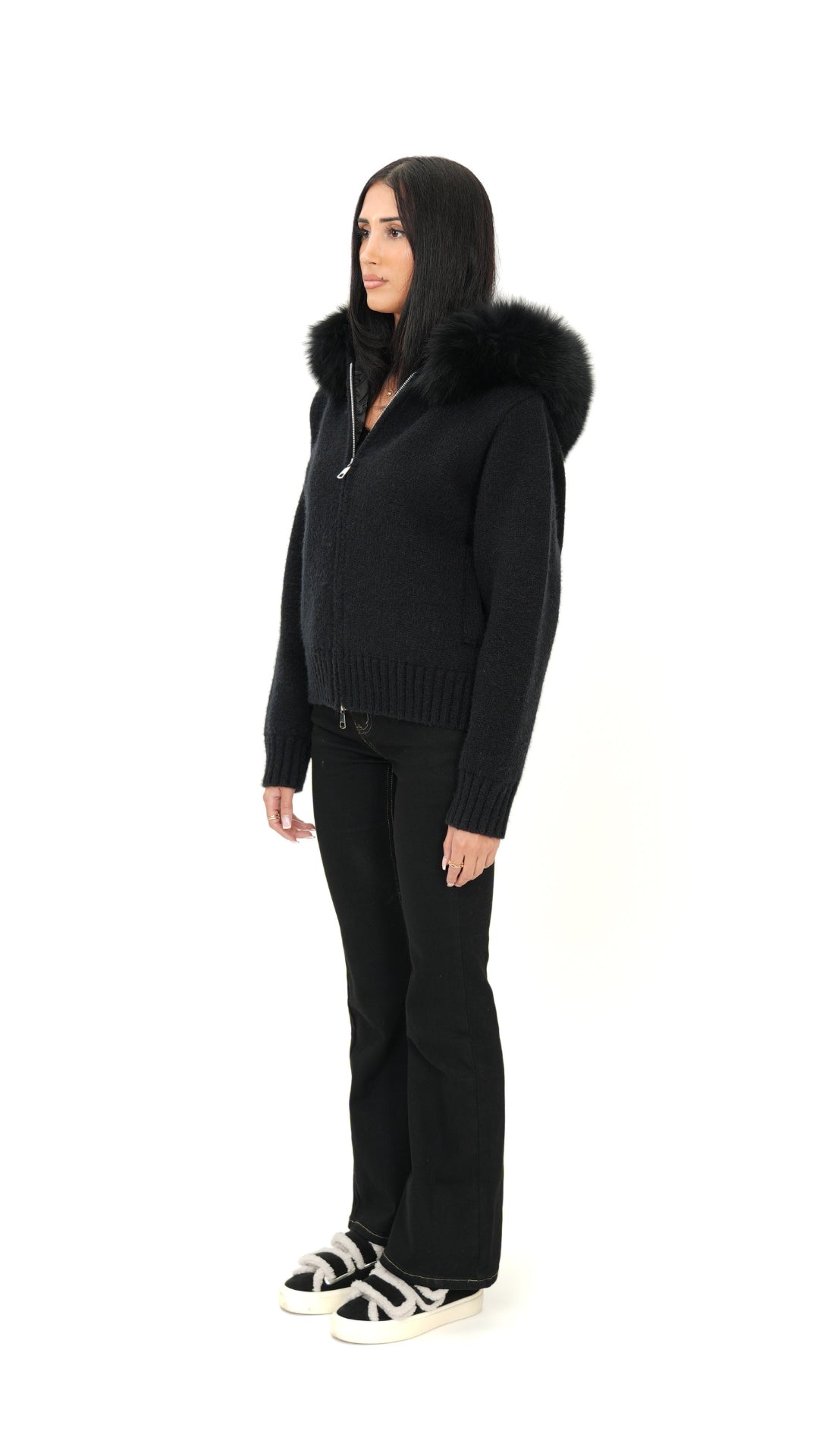 Fur Jacket Satin - Black