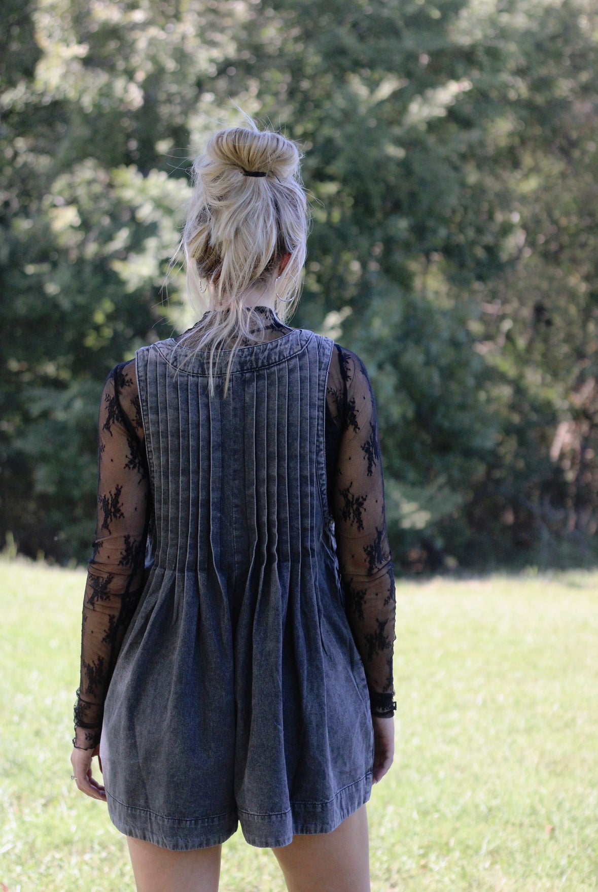 You Look Like You Love Me Denim Romper- Black