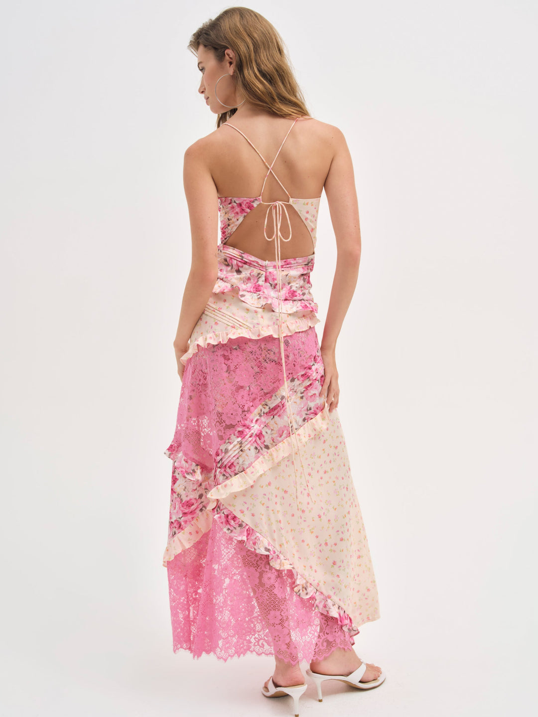 Pink Patchwork Floral Maxi Dress