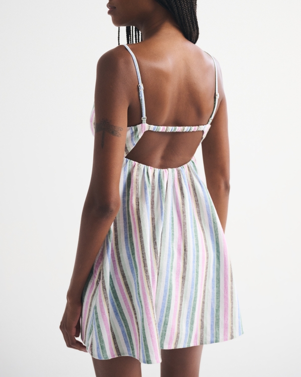 Multicolor Pastel Stripe Spaghetti Strap Tie Front Babydoll Mini Dress