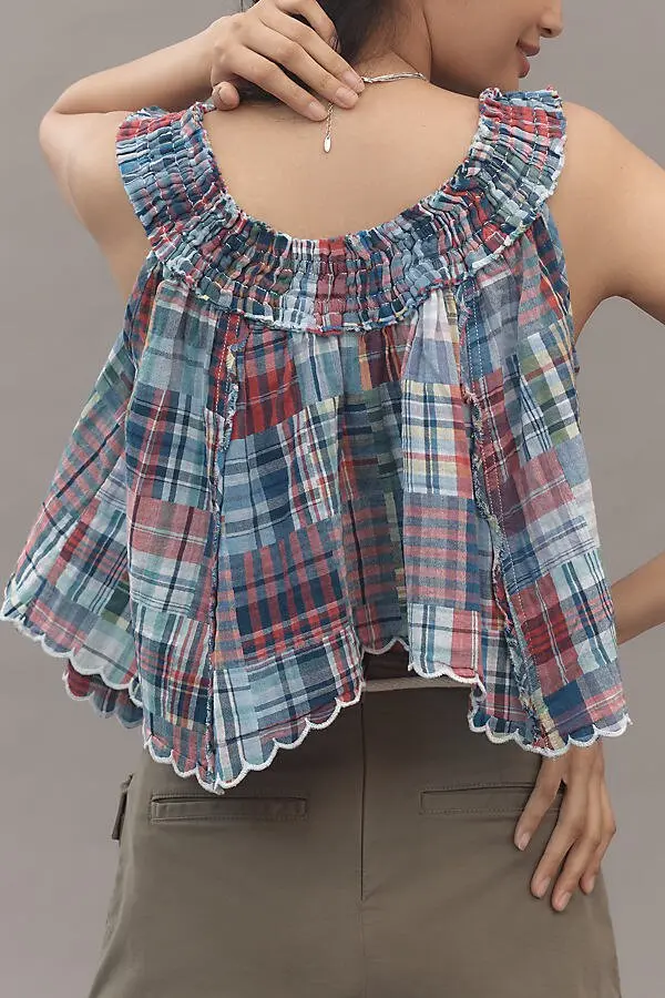 scallop-hem patchwork tank top