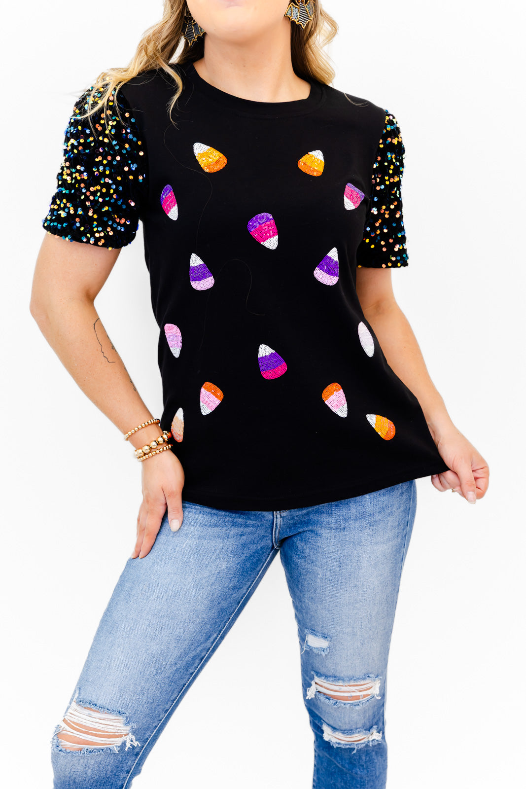 Glitzy Girl Sparkle Candy Corn Top