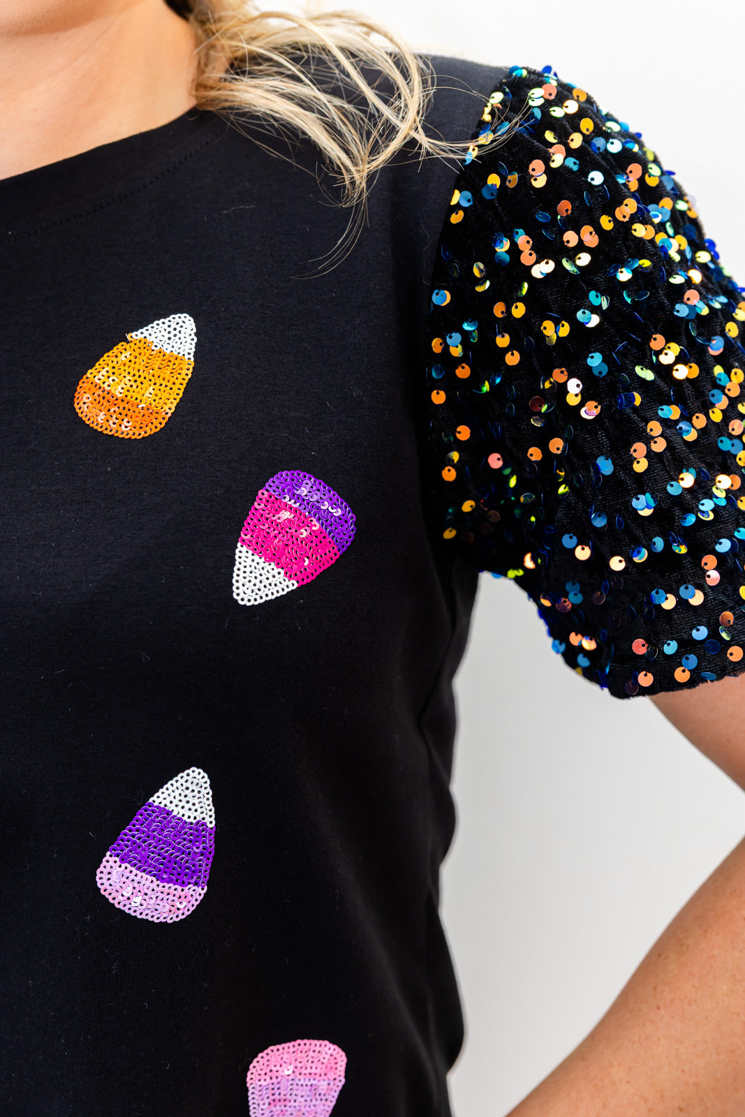 Glitzy Girl Sparkle Candy Corn Top