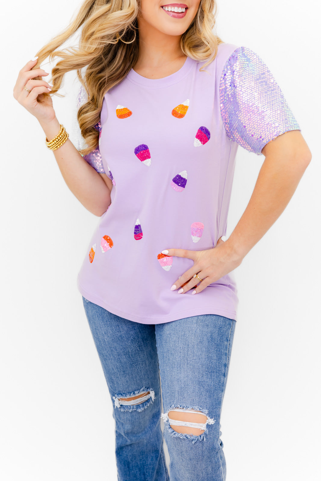 Glitzy Girl Sparkle Candy Corn Top