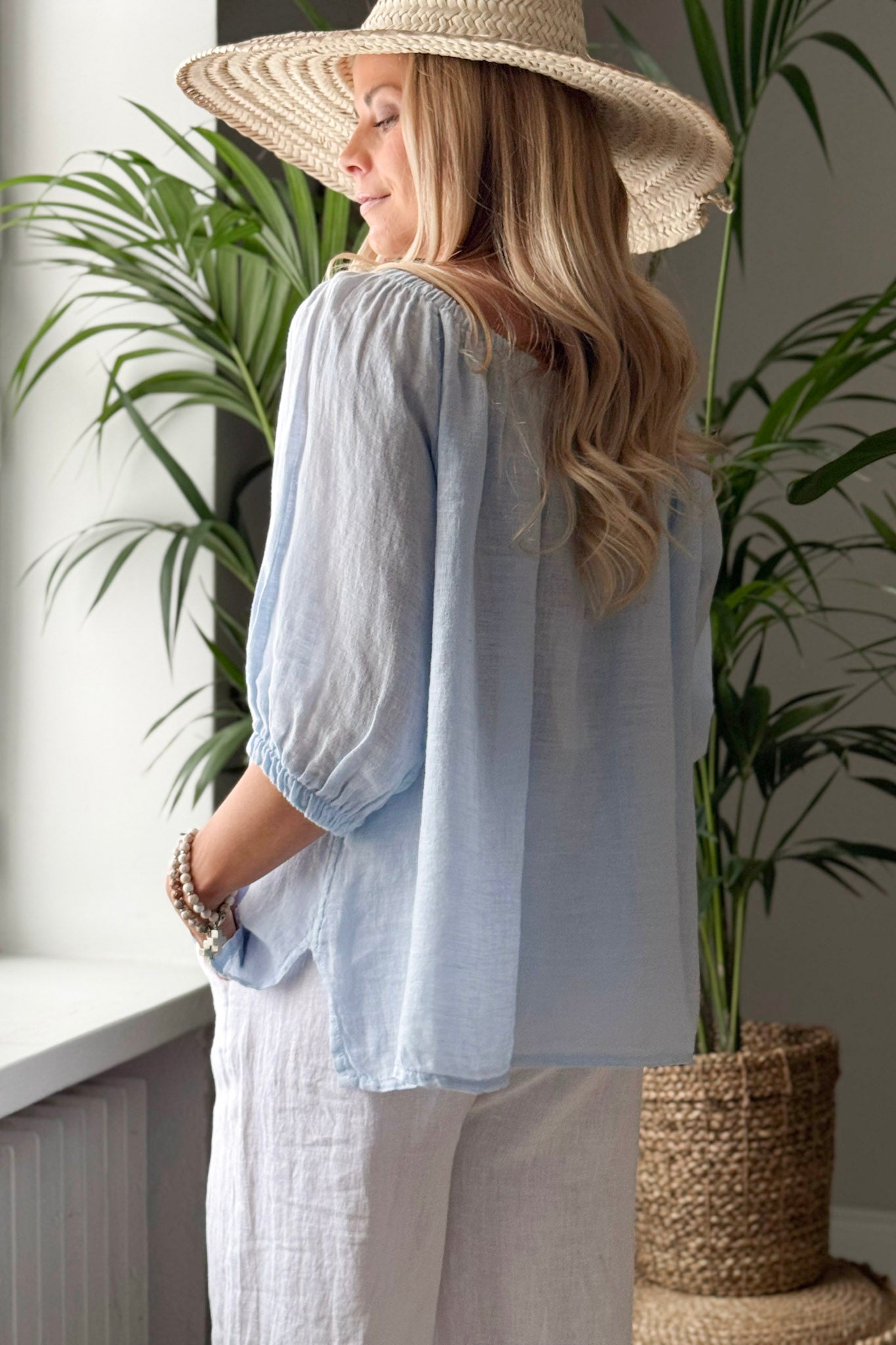 Light Blue Washed Linen Top