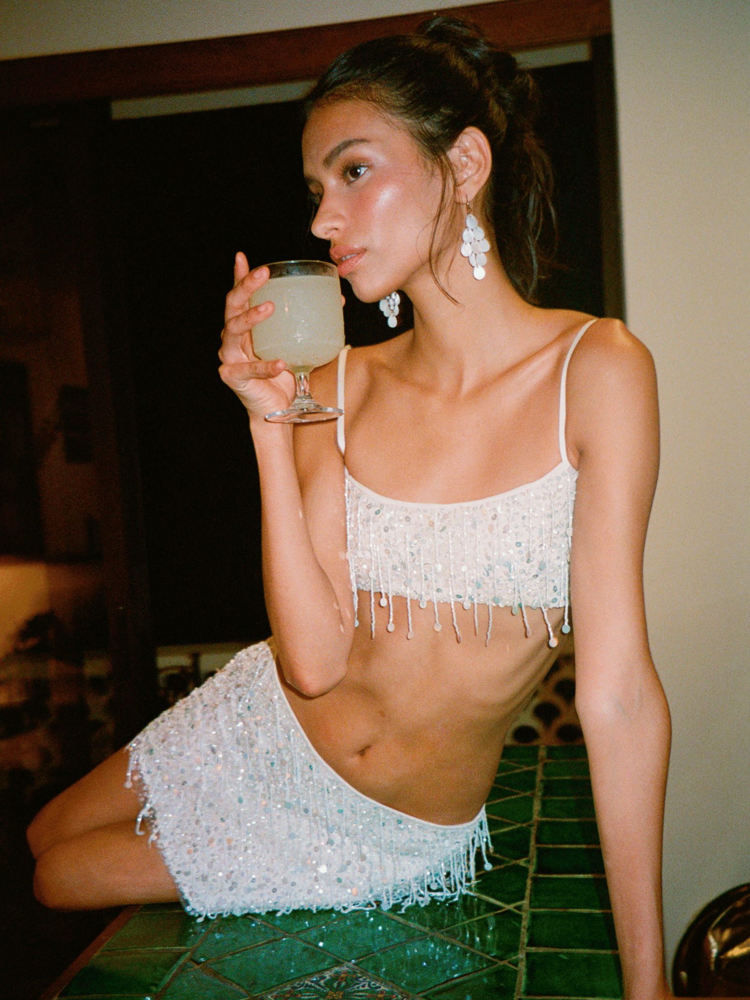 Hand-beaded halter top set