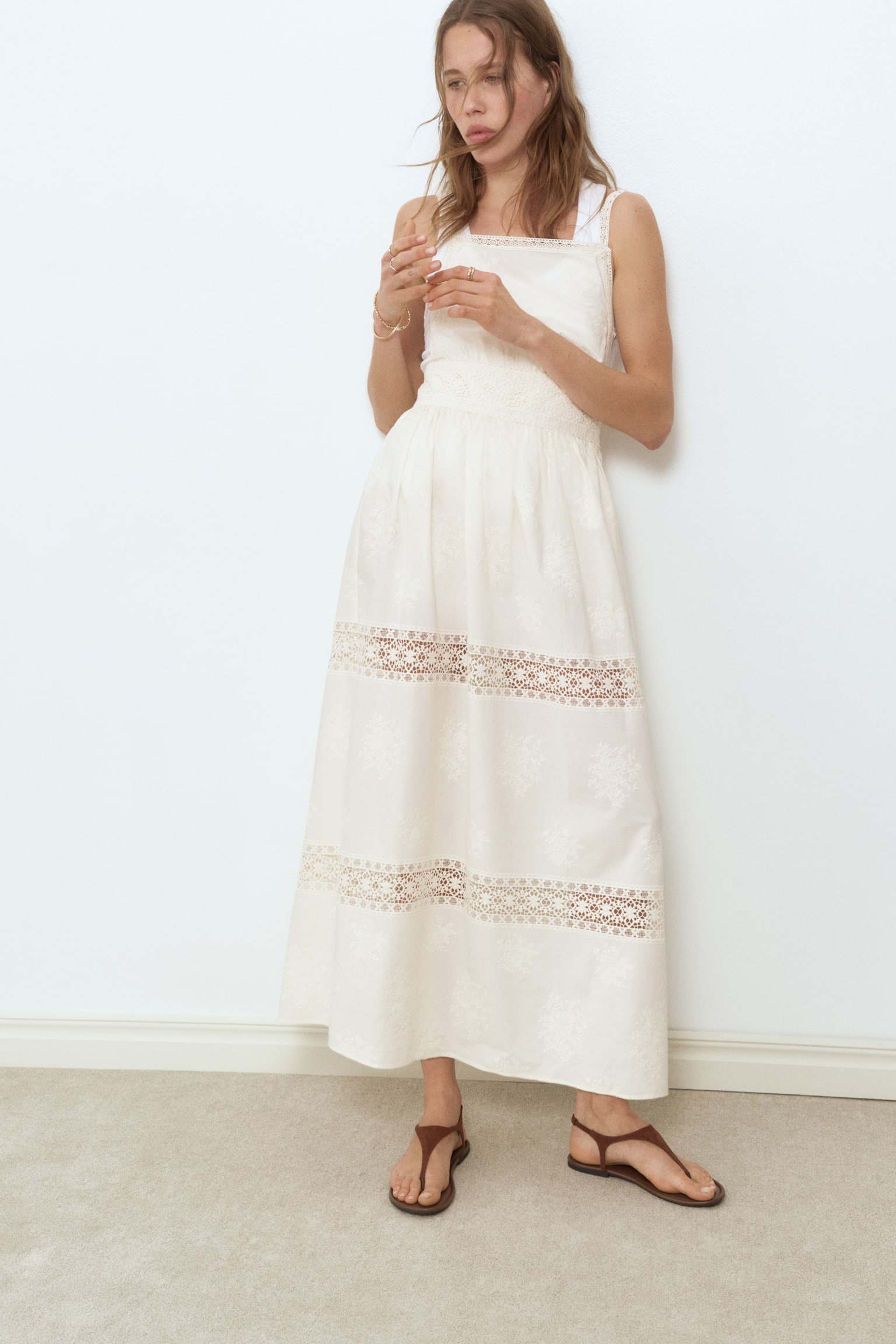 White Lace Embroidered Midi Sundress