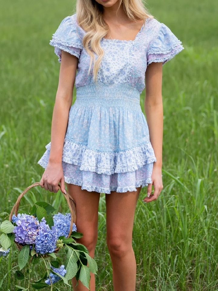 Floral Patchwork Short Cake Dress