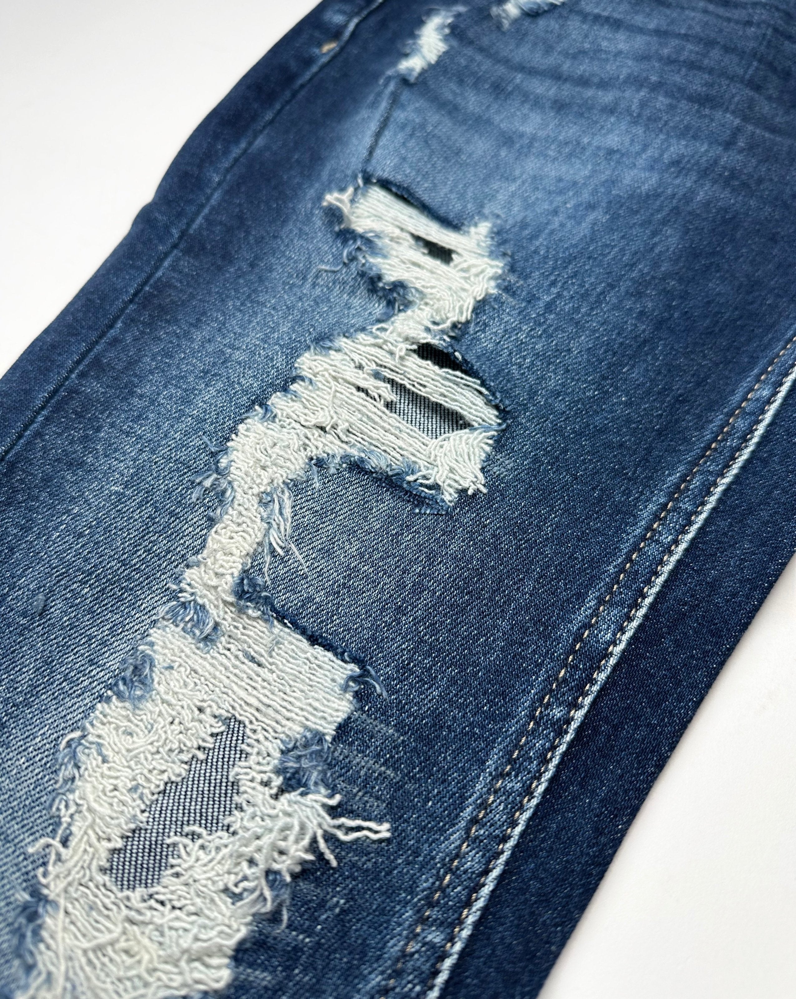 DARK WASH Route 507 Milestone Distressed Denim Flare Jeans